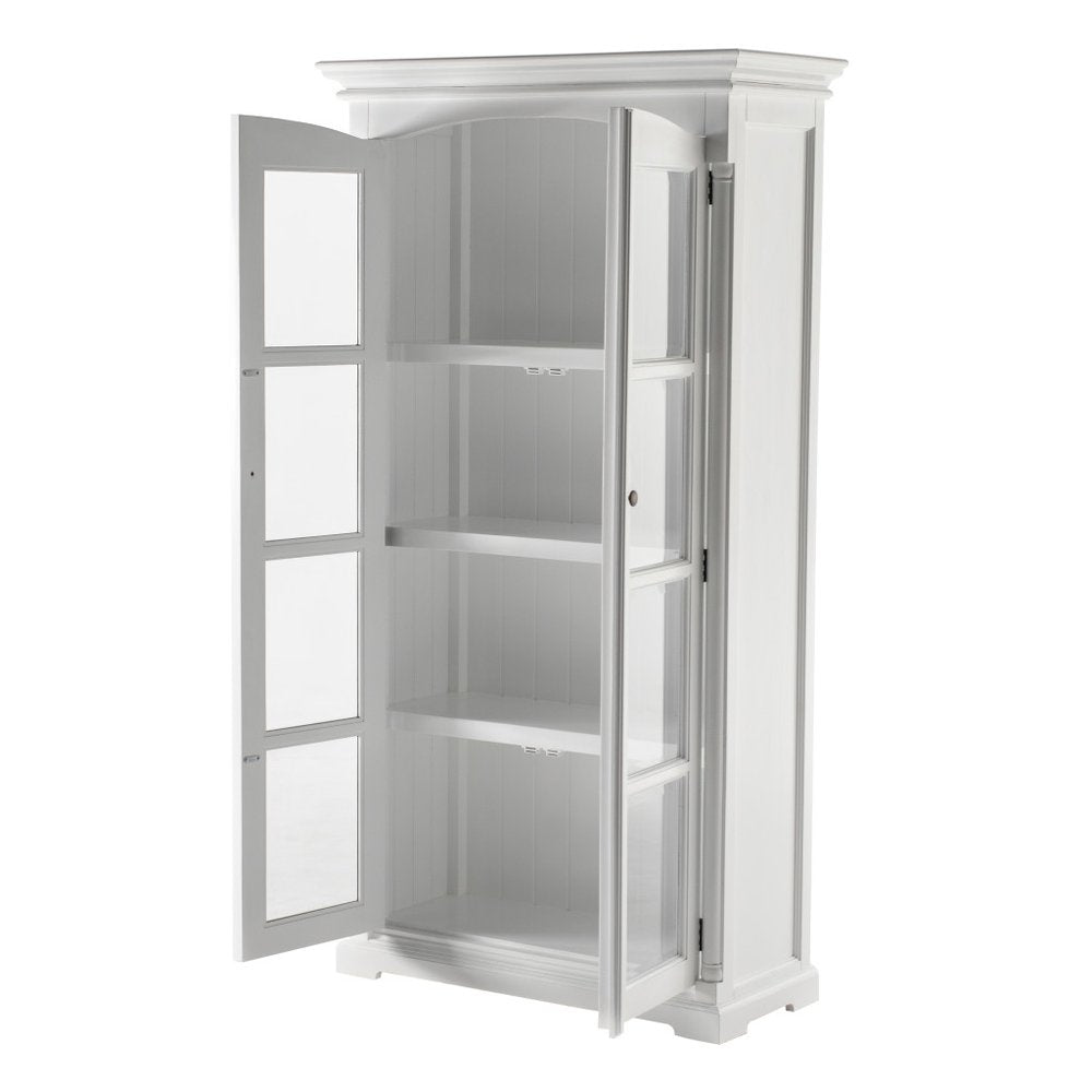 39" Off White Solid Wood Frame Curio Cabinet With Glass Doors