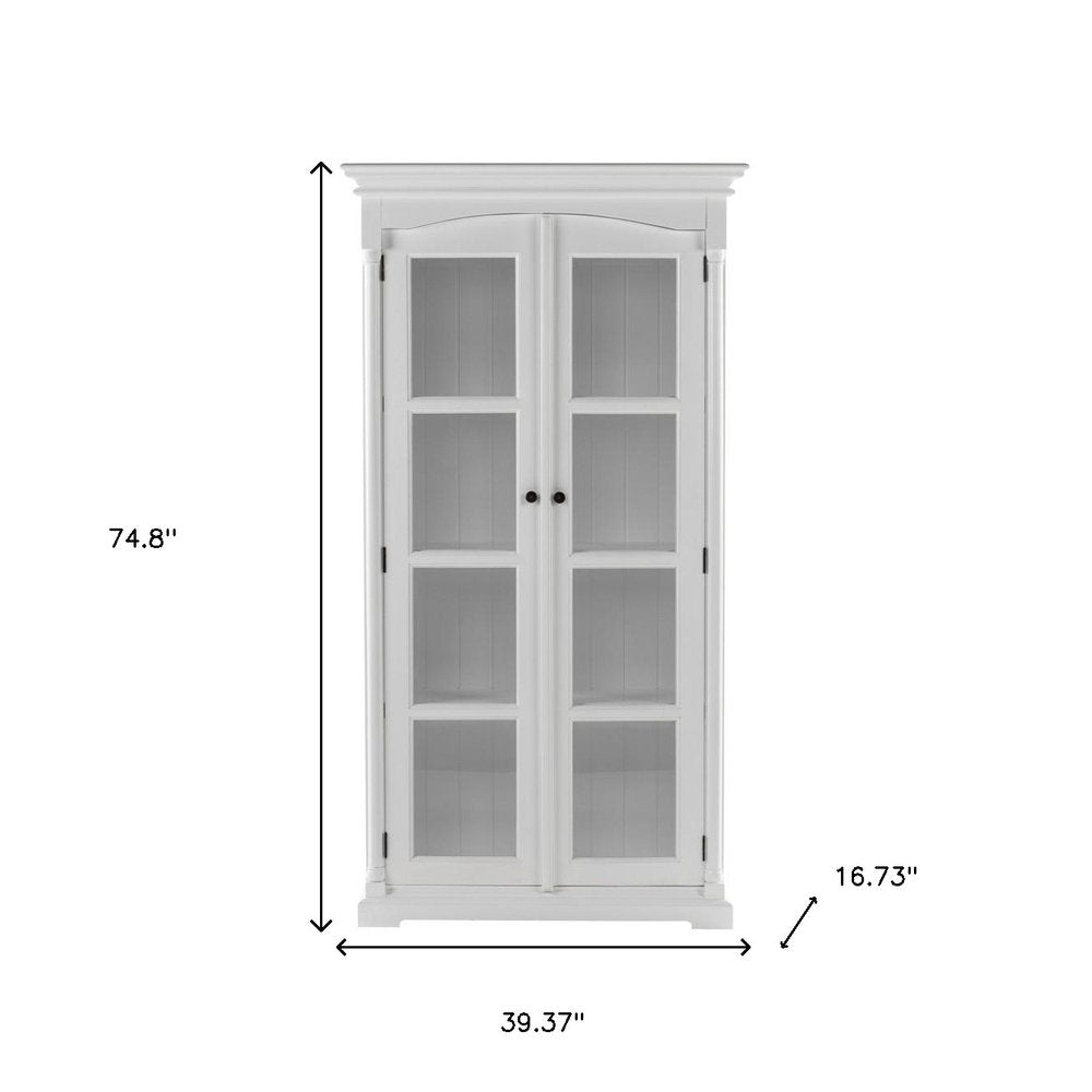 39" Off White Solid Wood Frame Curio Cabinet With Glass Doors