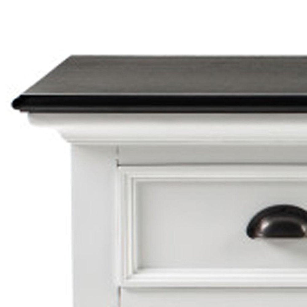 65" Antiqued White Solid Wood Three Drawer Buffet Table with Four Doors