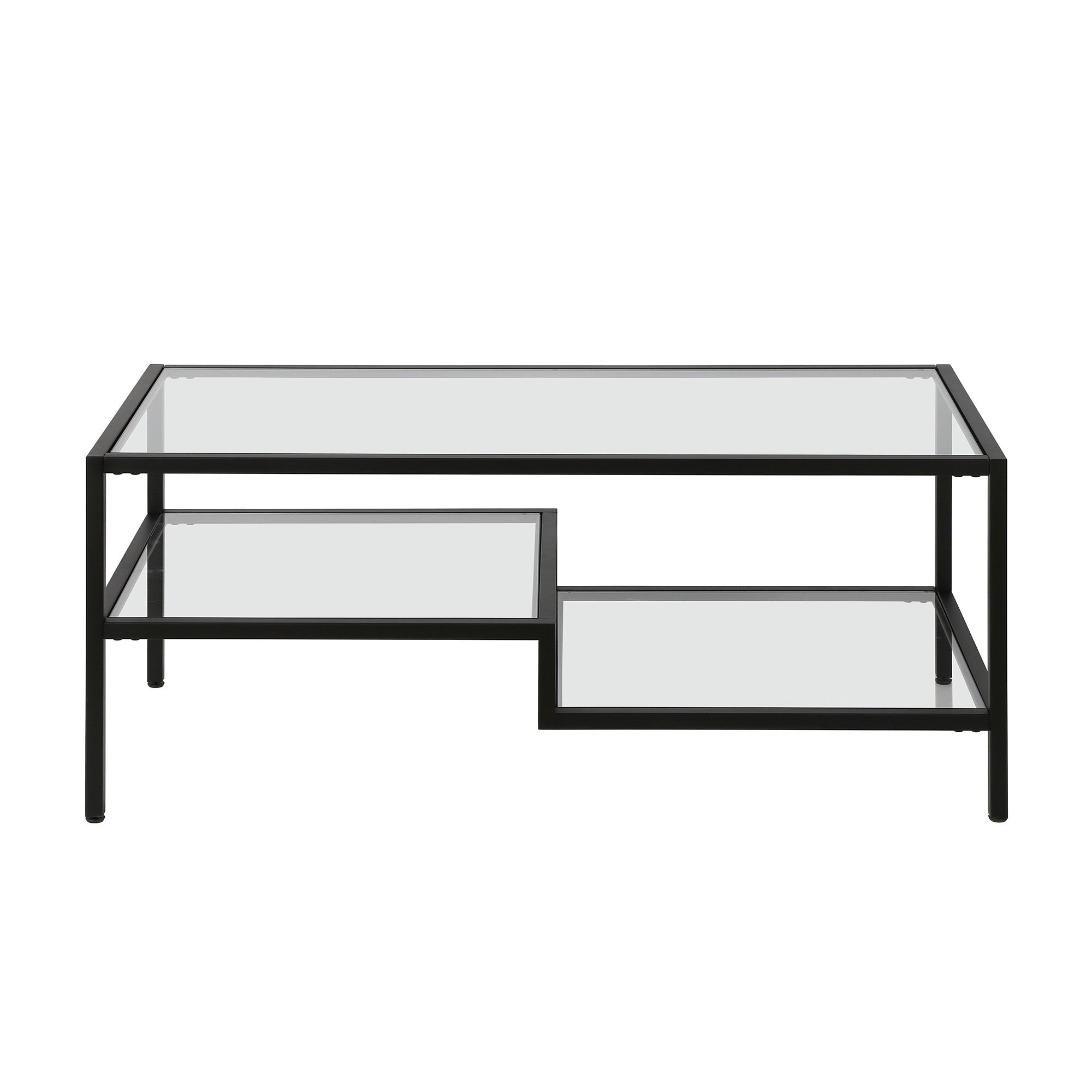 45" Black Glass And Steel Coffee Table With Two Shelves