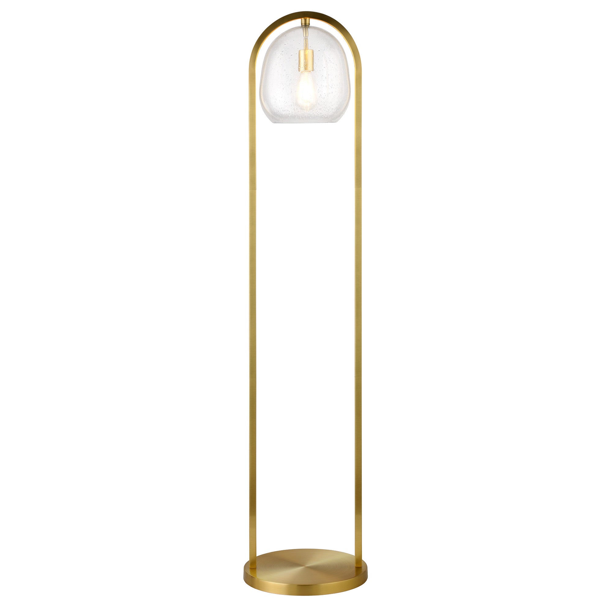 65" Brass Column Floor Lamp With Clear Seeded Glass Globe Shade