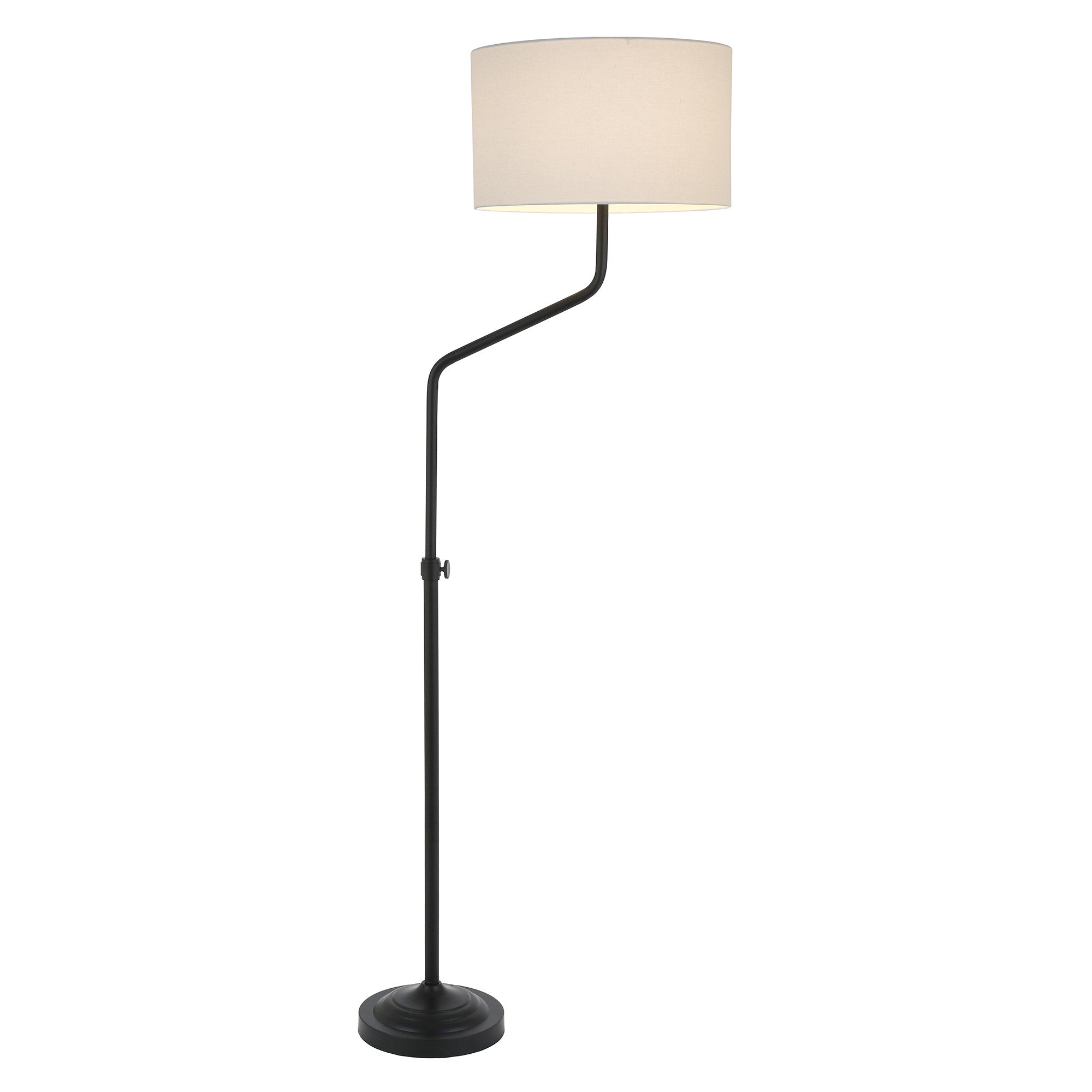 66" Black Adjustable Floor Lamp With White Fabric Drum Shade