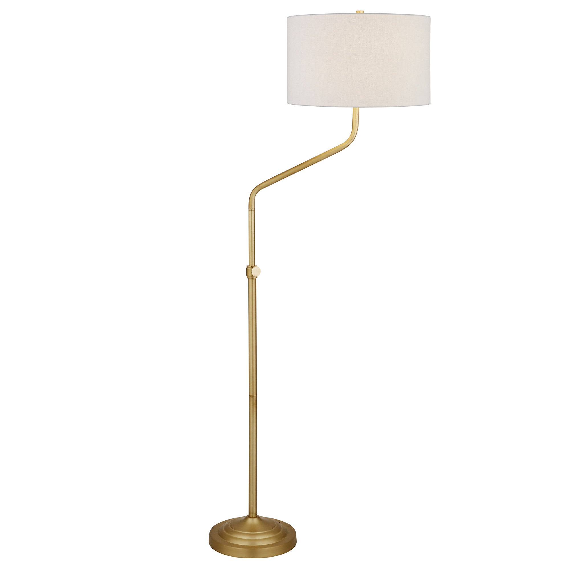 66" Brass Adjustable Traditional Shaped Floor Lamp With White Frosted Glass Drum Shade