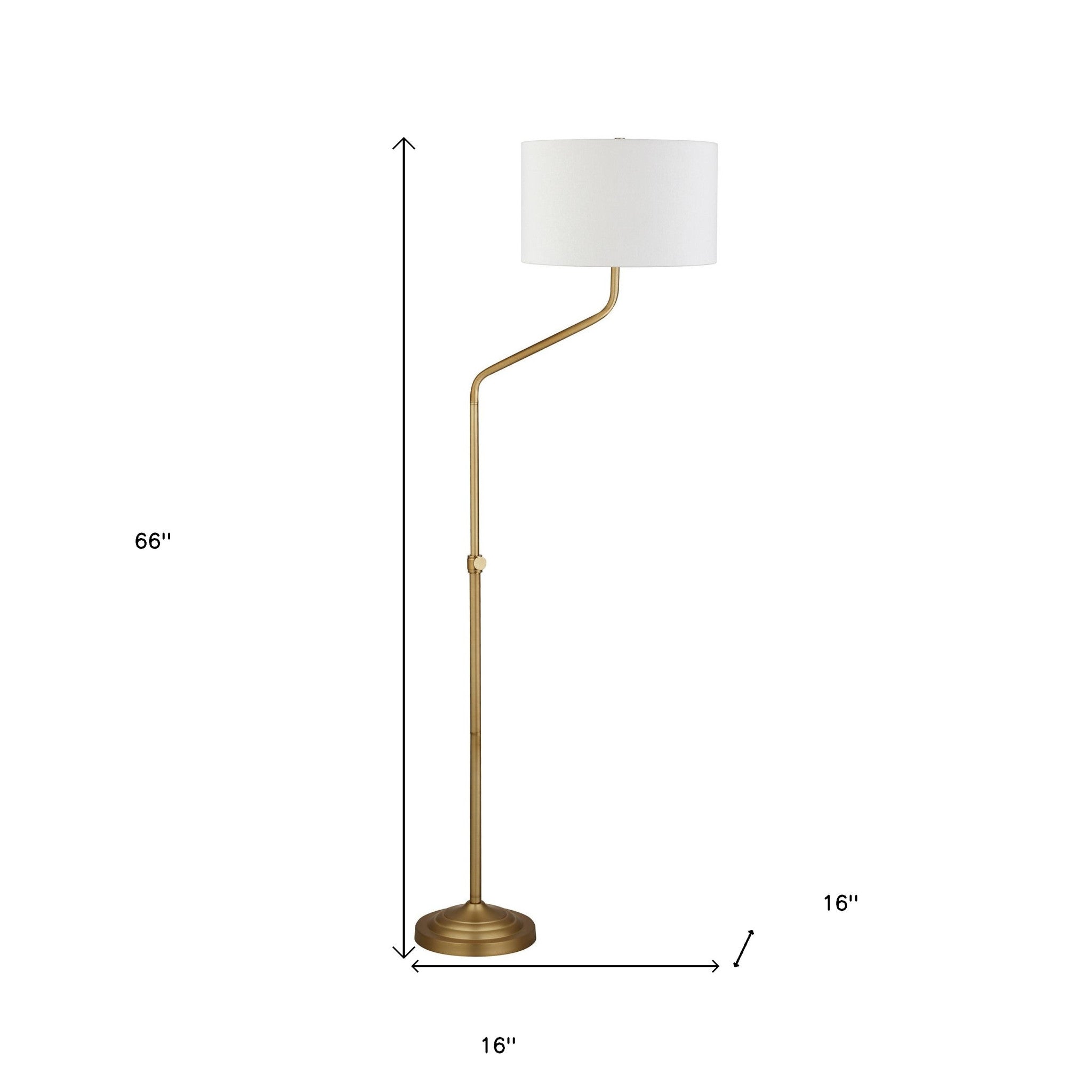 66" Brass Adjustable Traditional Shaped Floor Lamp With White Frosted Glass Drum Shade