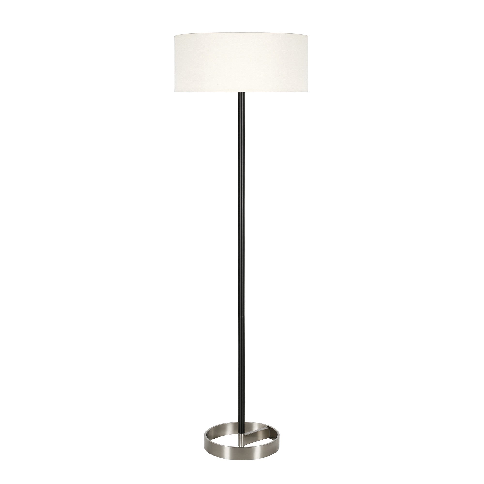 62" Black Traditional Shaped Floor Lamp With White Frosted Glass Drum Shade