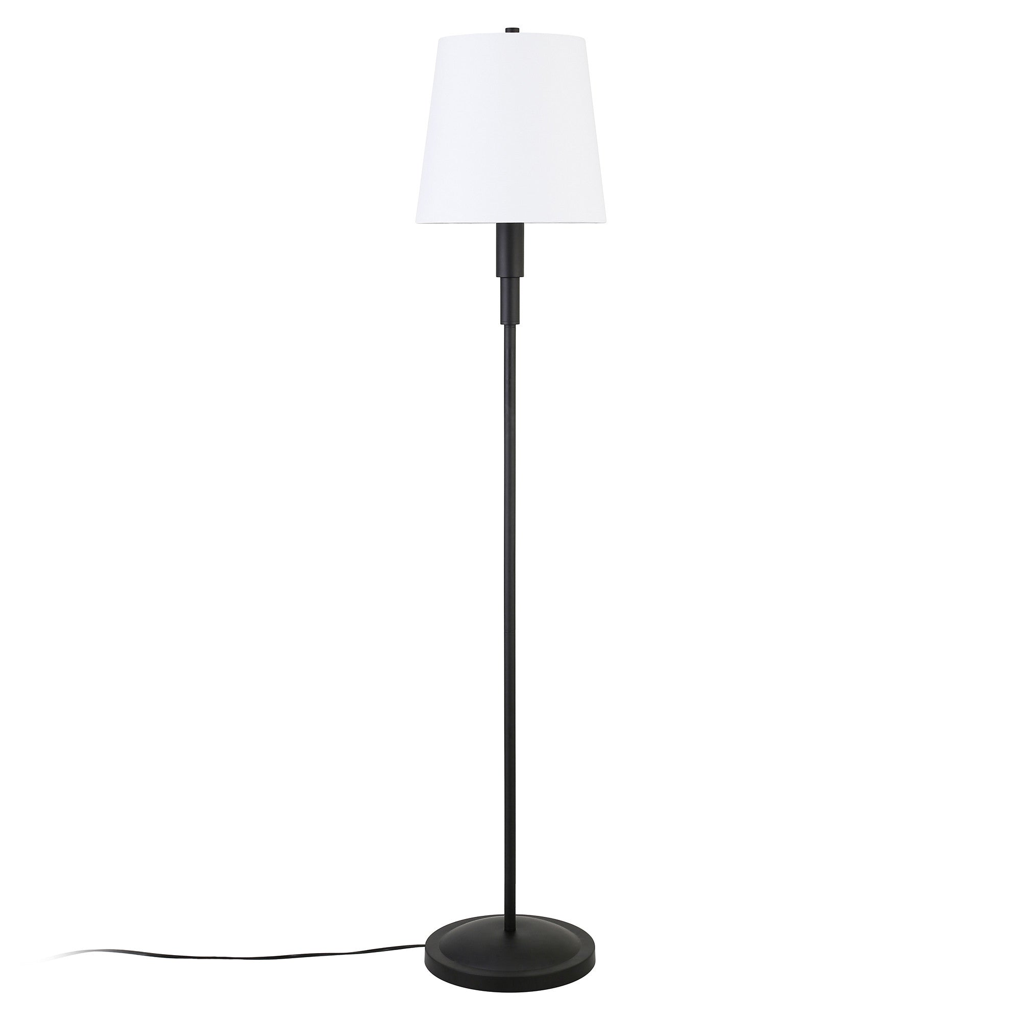 60" Black Traditional Shaped Floor Lamp With White Frosted Glass Drum Shade