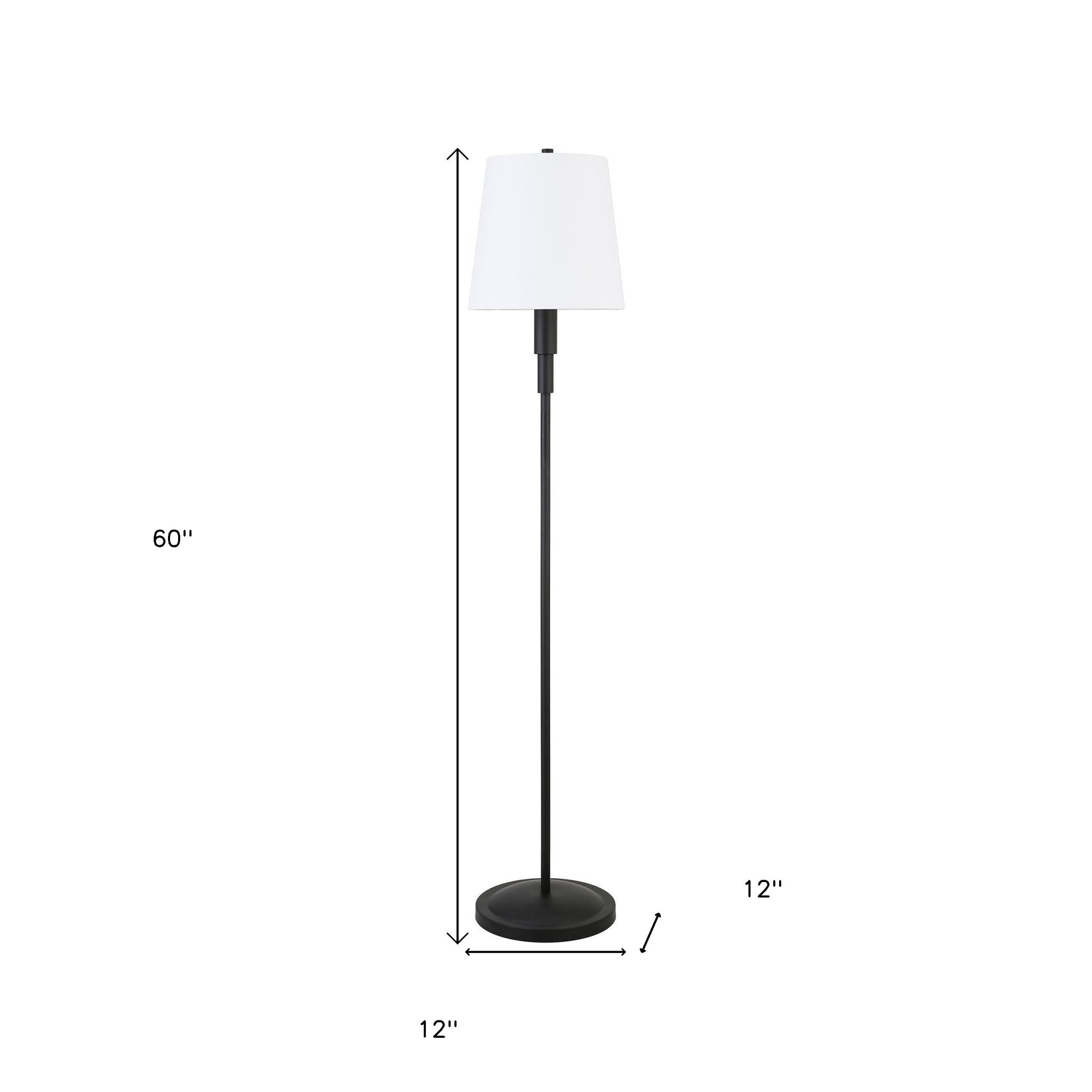 60" Black Floor Lamp With White Fabric Drum Shade