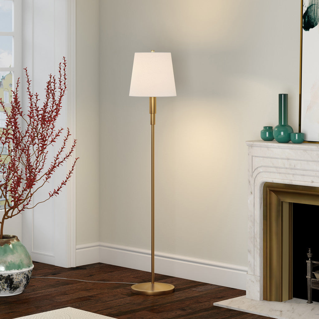 60" Brass Traditional Shaped Floor Lamp With White Frosted Glass Drum Shade