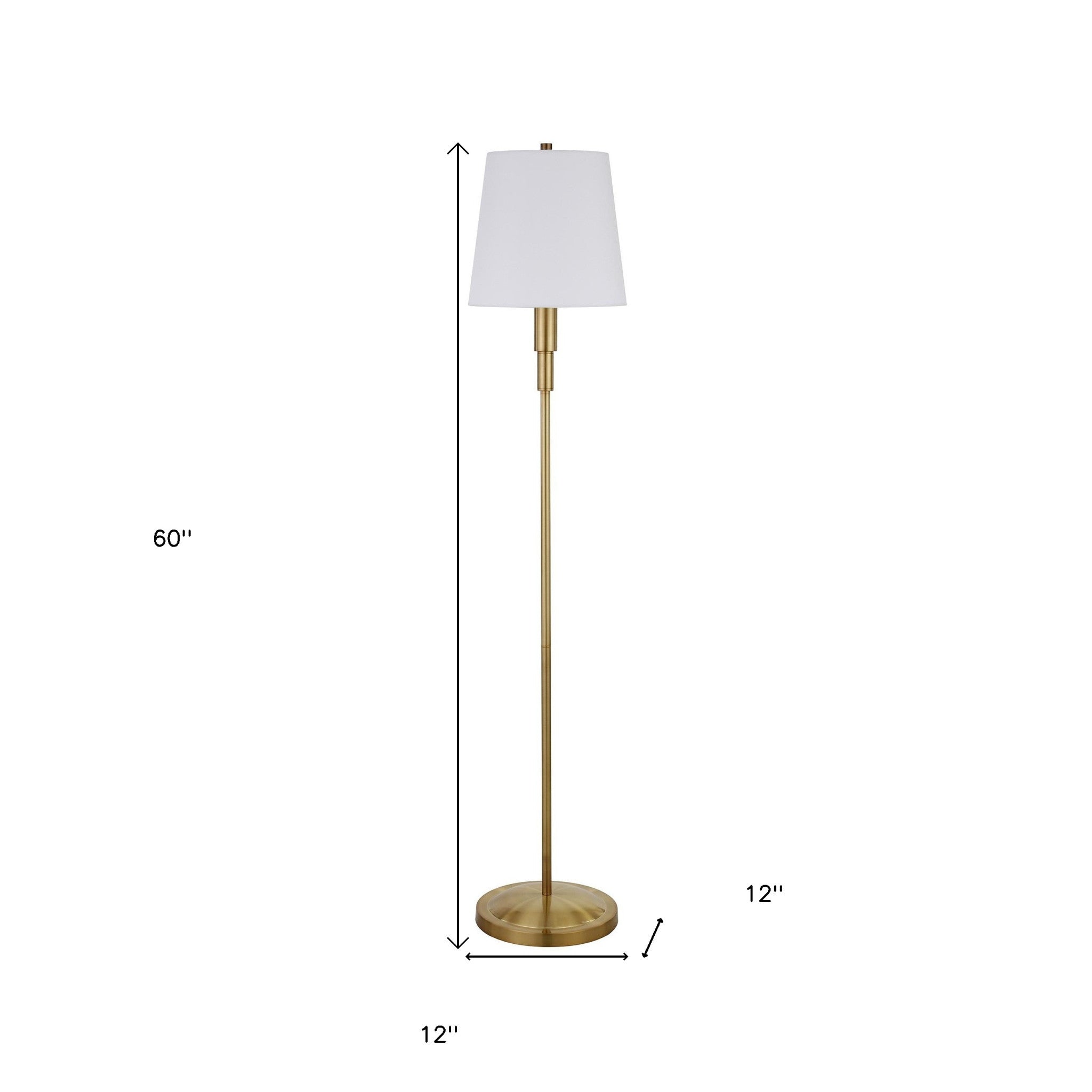 60" Brass Traditional Shaped Floor Lamp With White Frosted Glass Drum Shade