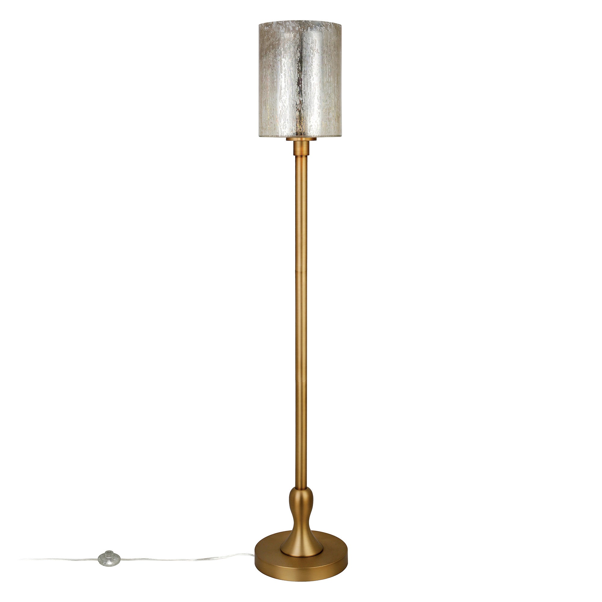 68" Brass Torchiere Floor Lamp With Clear Transparent Glass Drum Shade