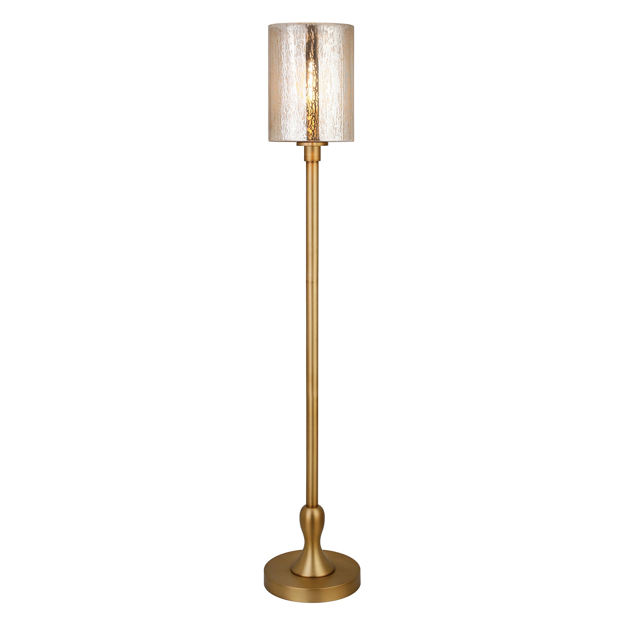 68" Brass Torchiere Floor Lamp With Clear Transparent Glass Drum Shade