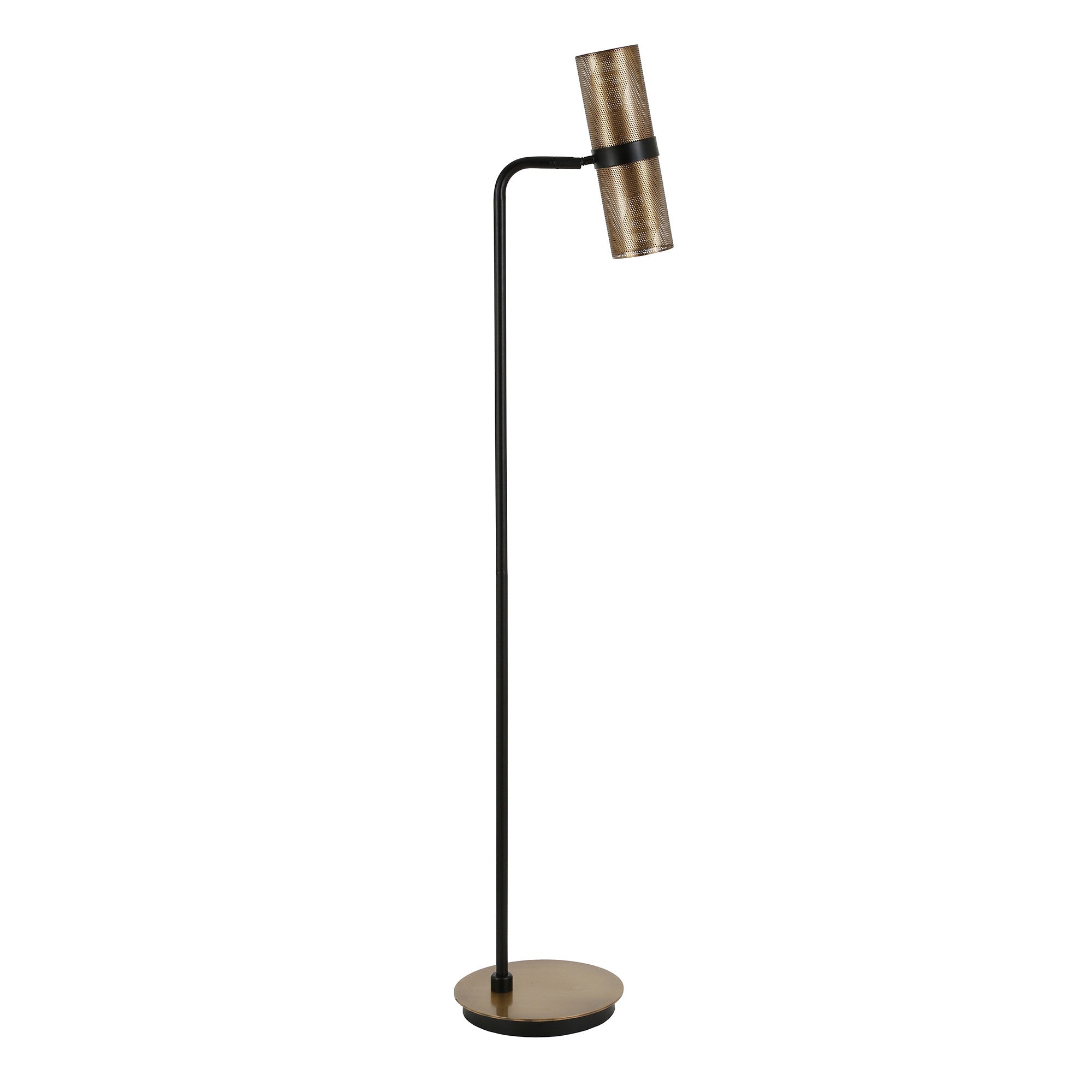 62" Black Reading Floor Lamp With Brass Drum Shade