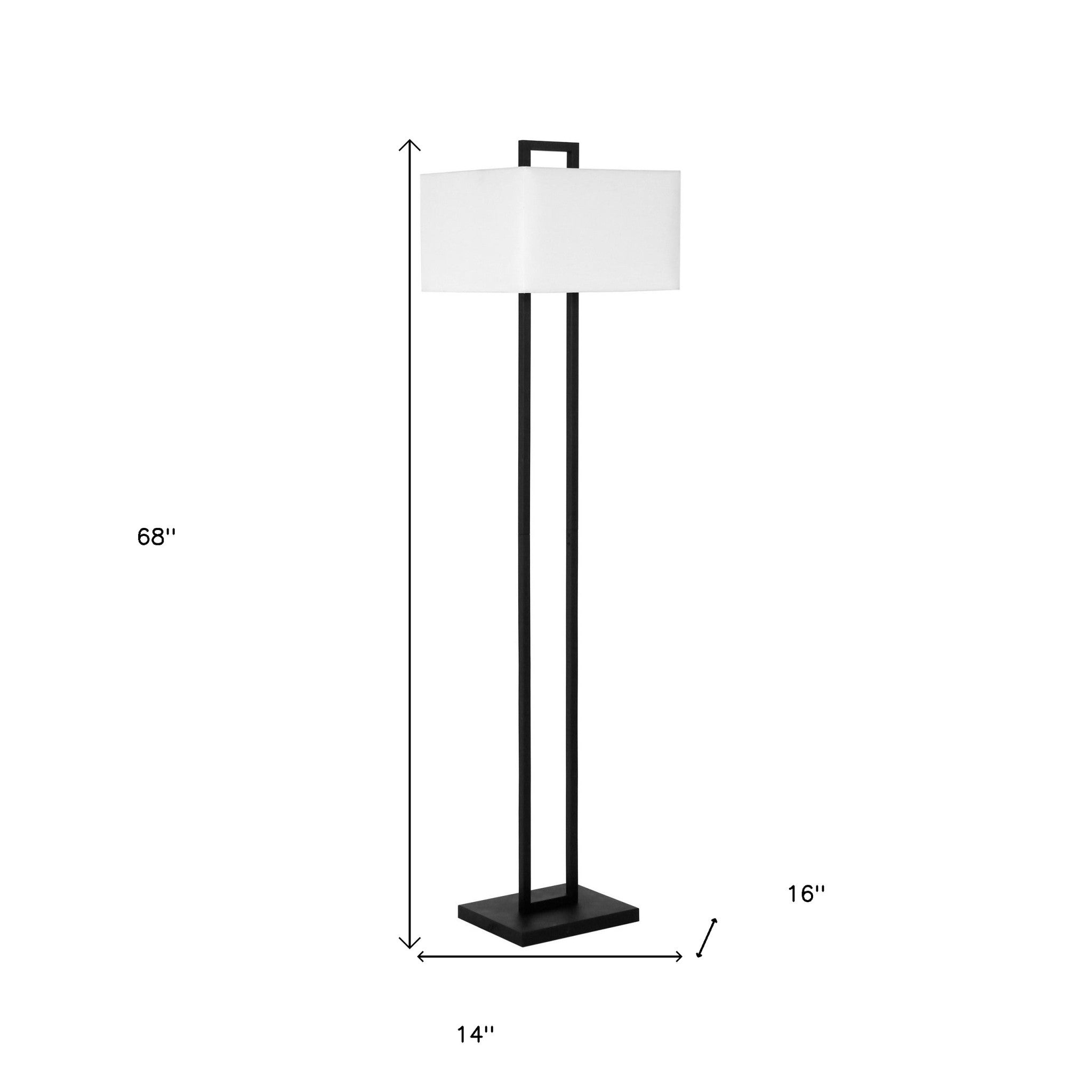 68" Black Traditional Shaped Floor Lamp With White Frosted Glass Rectangular Shade