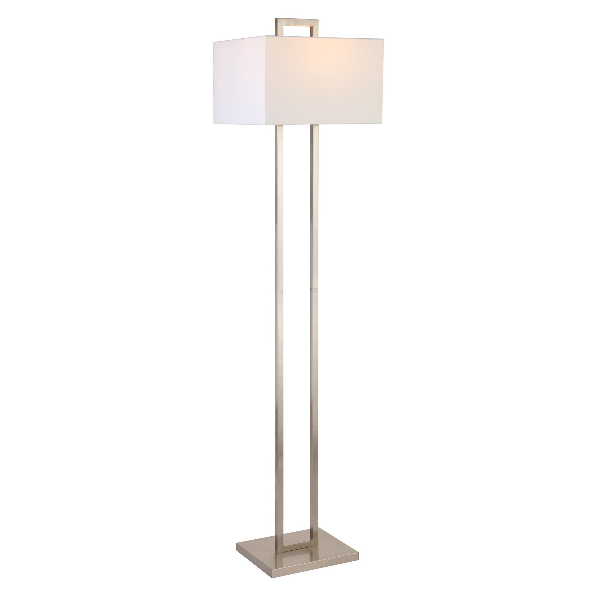 68" Nickel Traditional Shaped Floor Lamp With White Frosted Glass Rectangular Shade