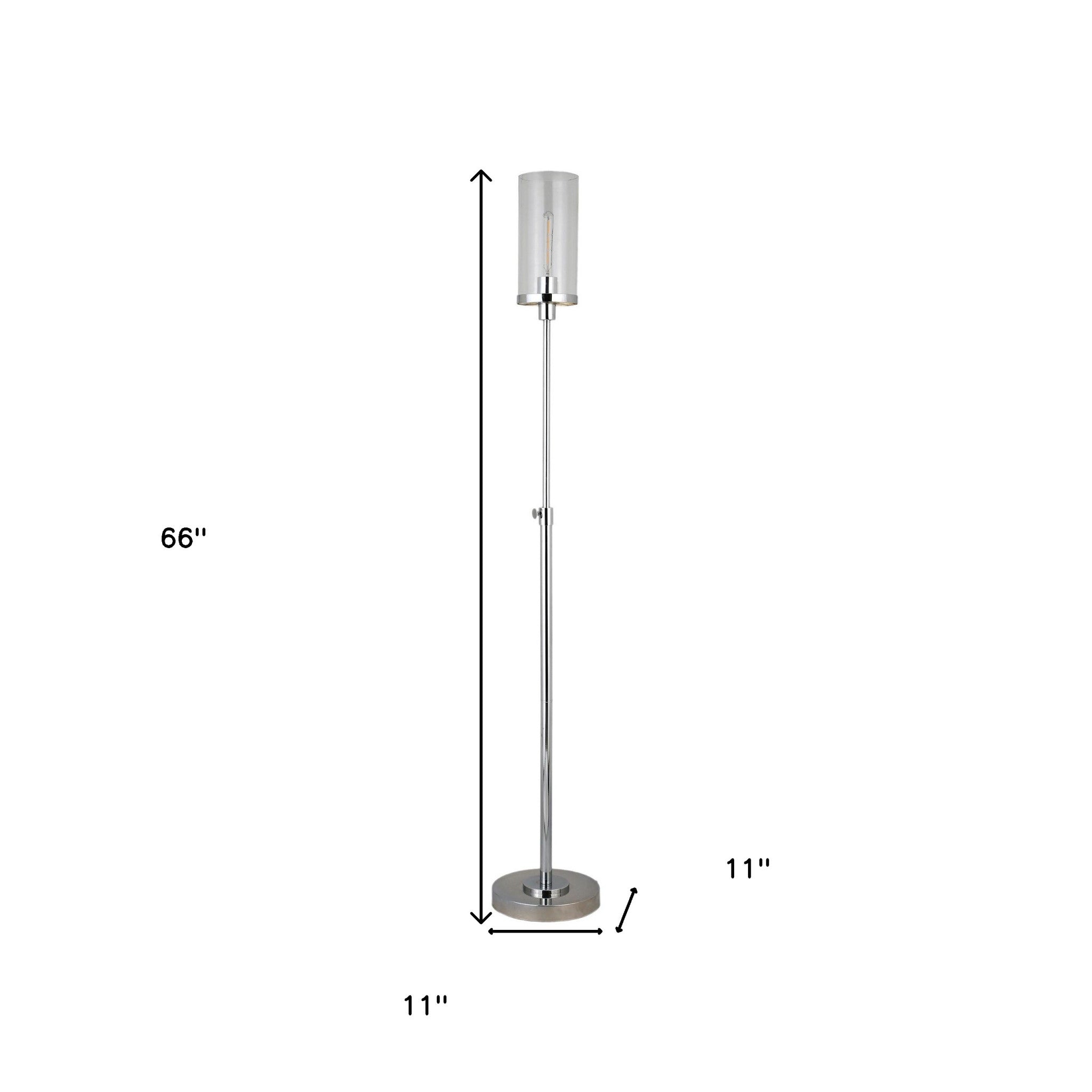 66" Nickel Torchiere Floor Lamp With Clear Transparent Glass Drum Shade