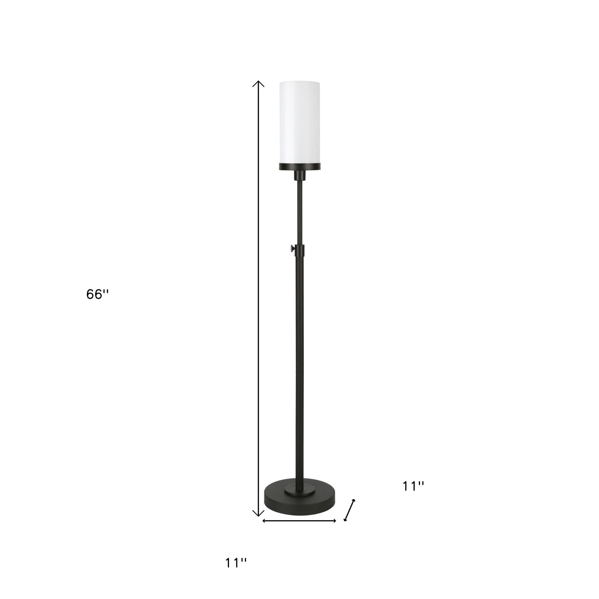 66" Black Torchiere Floor Lamp With White Frosted Glass Drum Shade
