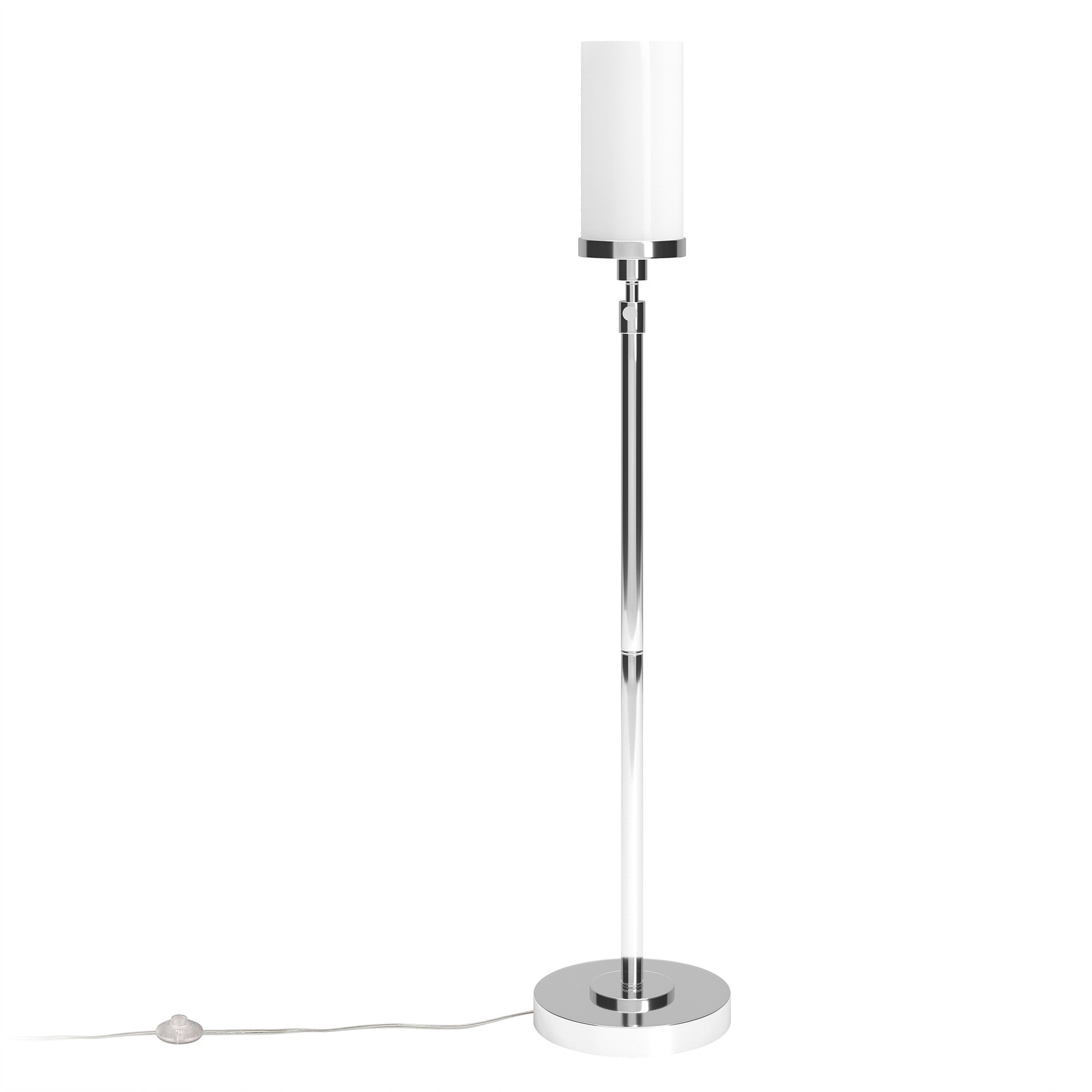66" Nickel Torchiere Floor Lamp With White Frosted Glass Drum Shade