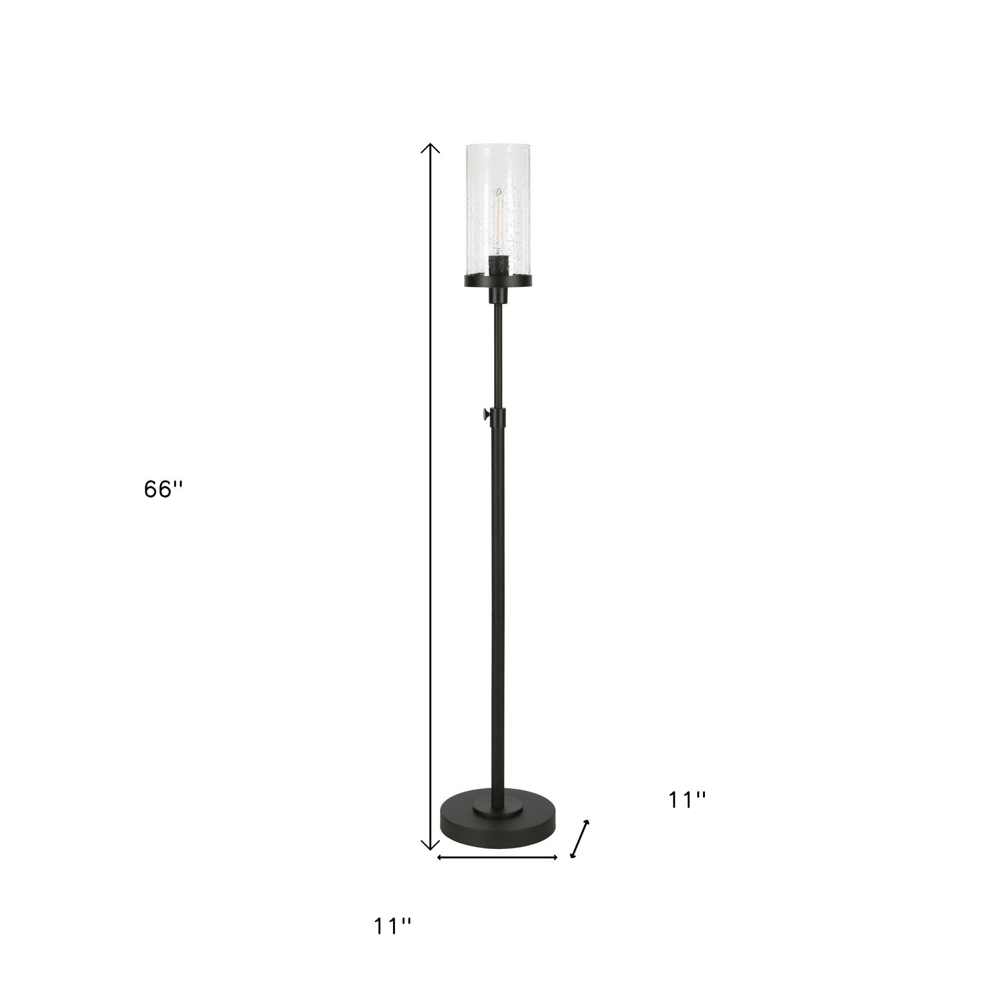 66" Black Adjustable Torchiere Floor Lamp With Clear Glass Cylinder Shade