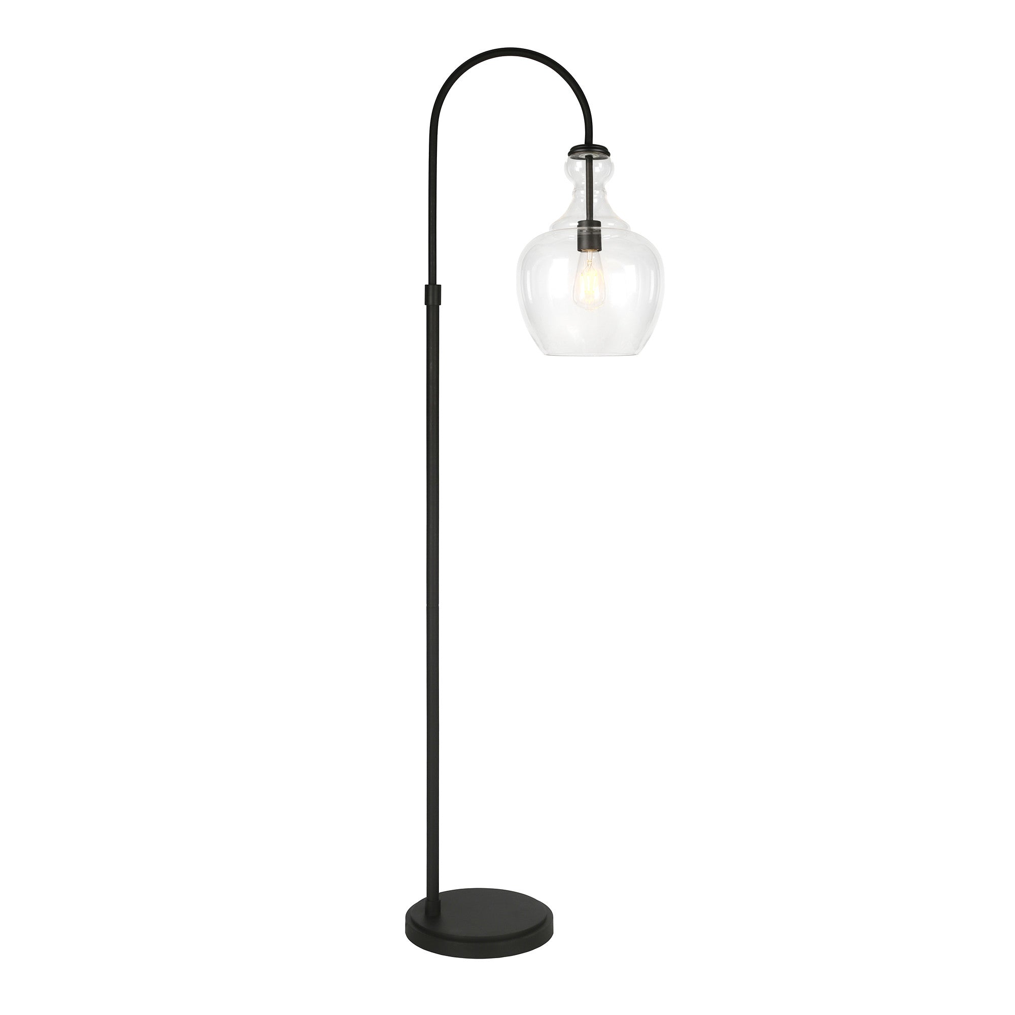 70" Black Arched Floor Lamp With Clear Transparent Glass Dome Shade