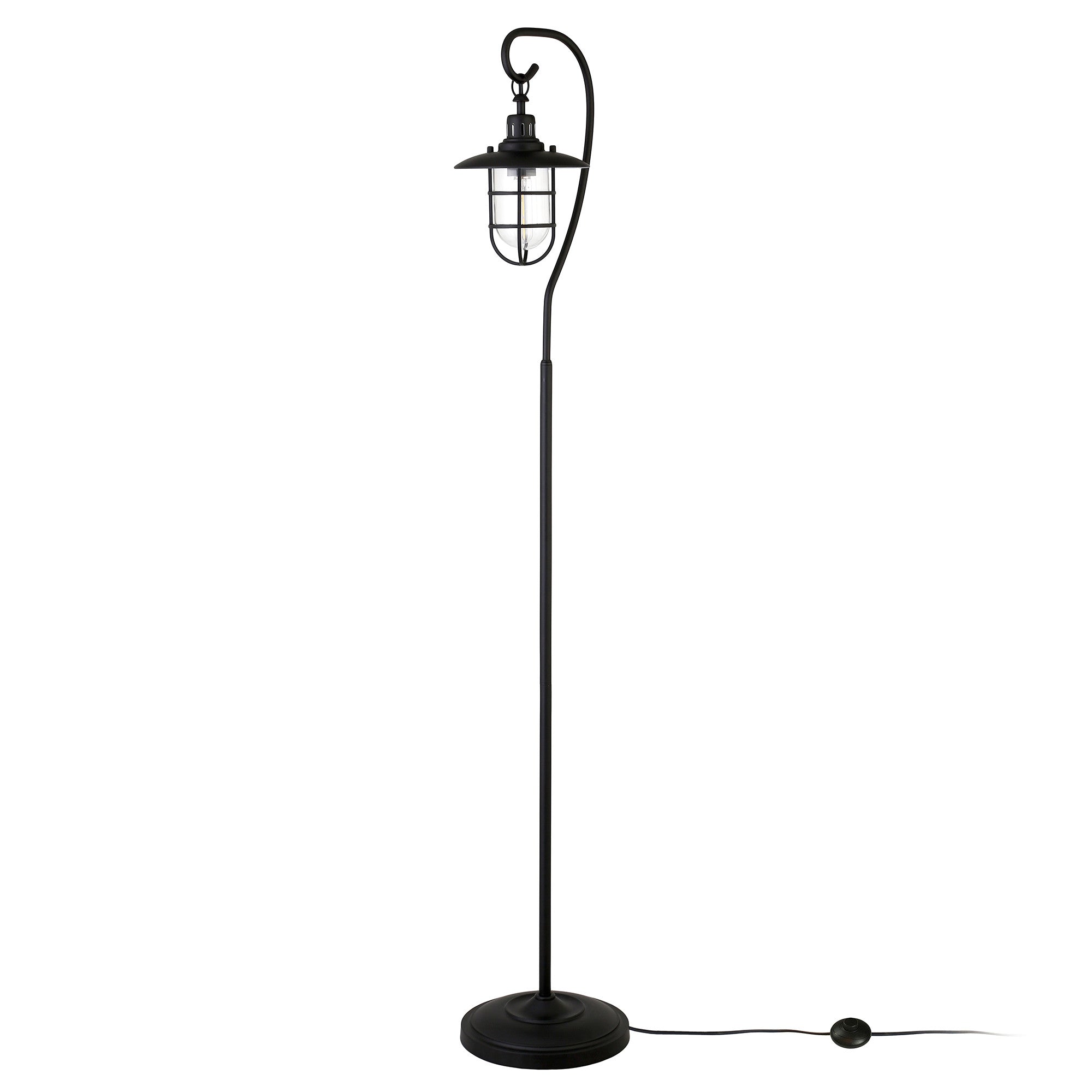 63" Black Arched Floor Lamp With Clear Transparent Glass Globe Shade