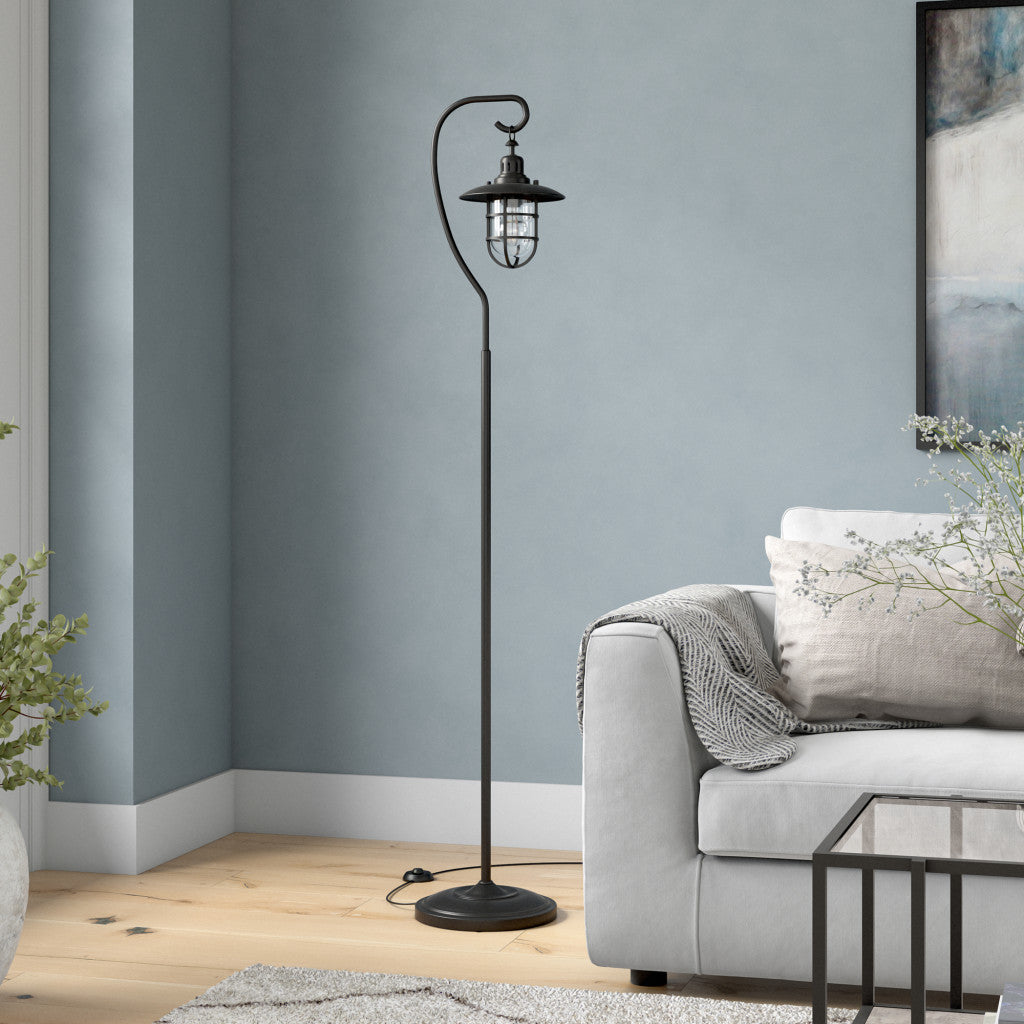 63" Black Arched Floor Lamp With Clear Transparent Glass Globe Shade