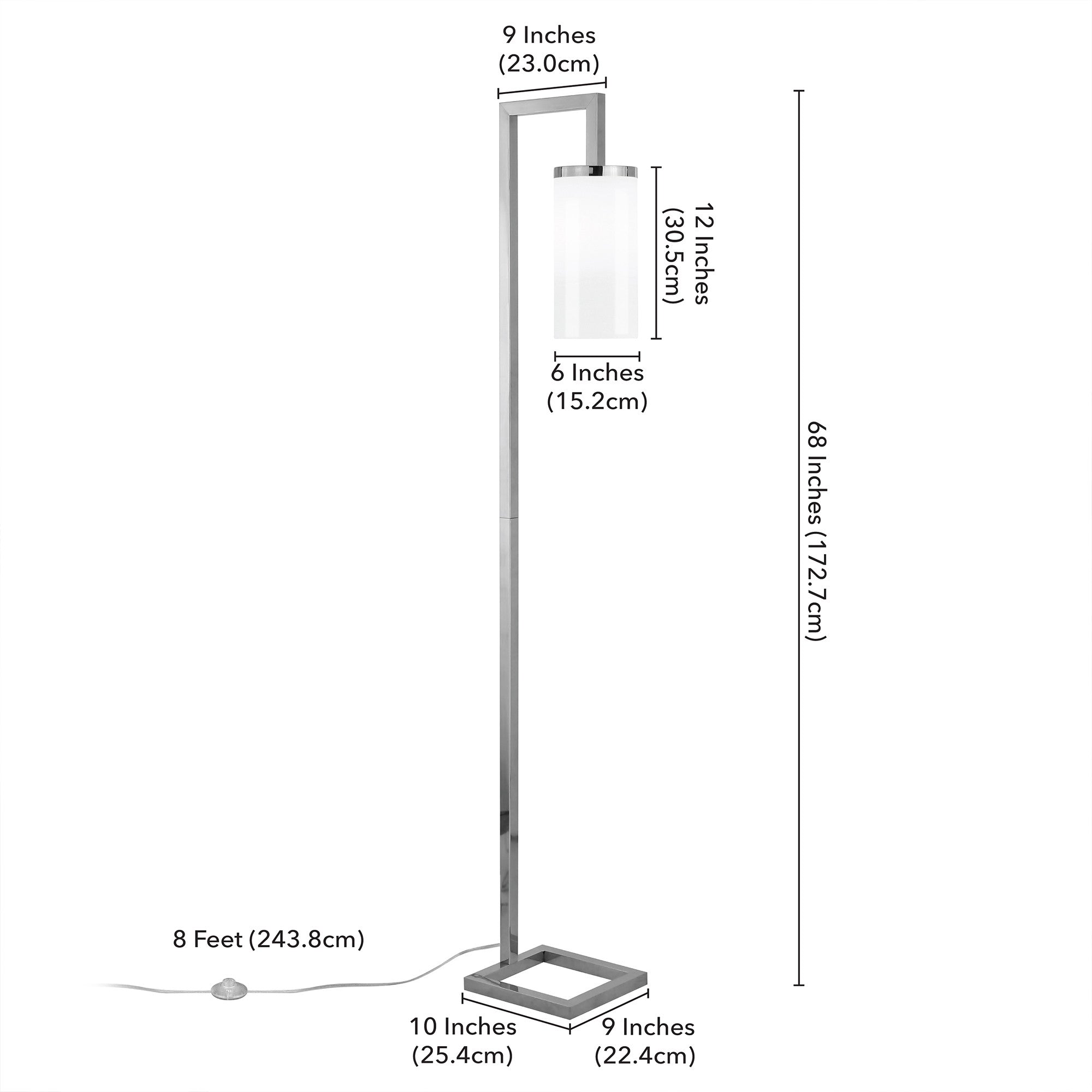 67" Nickel Reading Floor Lamp With White Frosted Glass Drum Shade