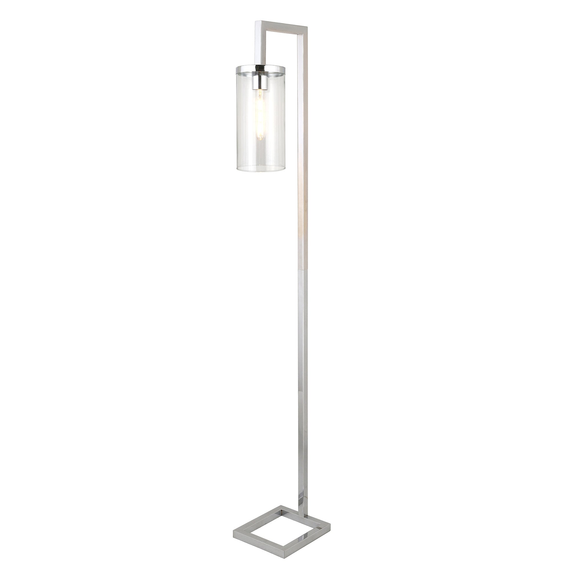67" Nickel Reading Floor Lamp With Clear Transparent Glass Drum Shade