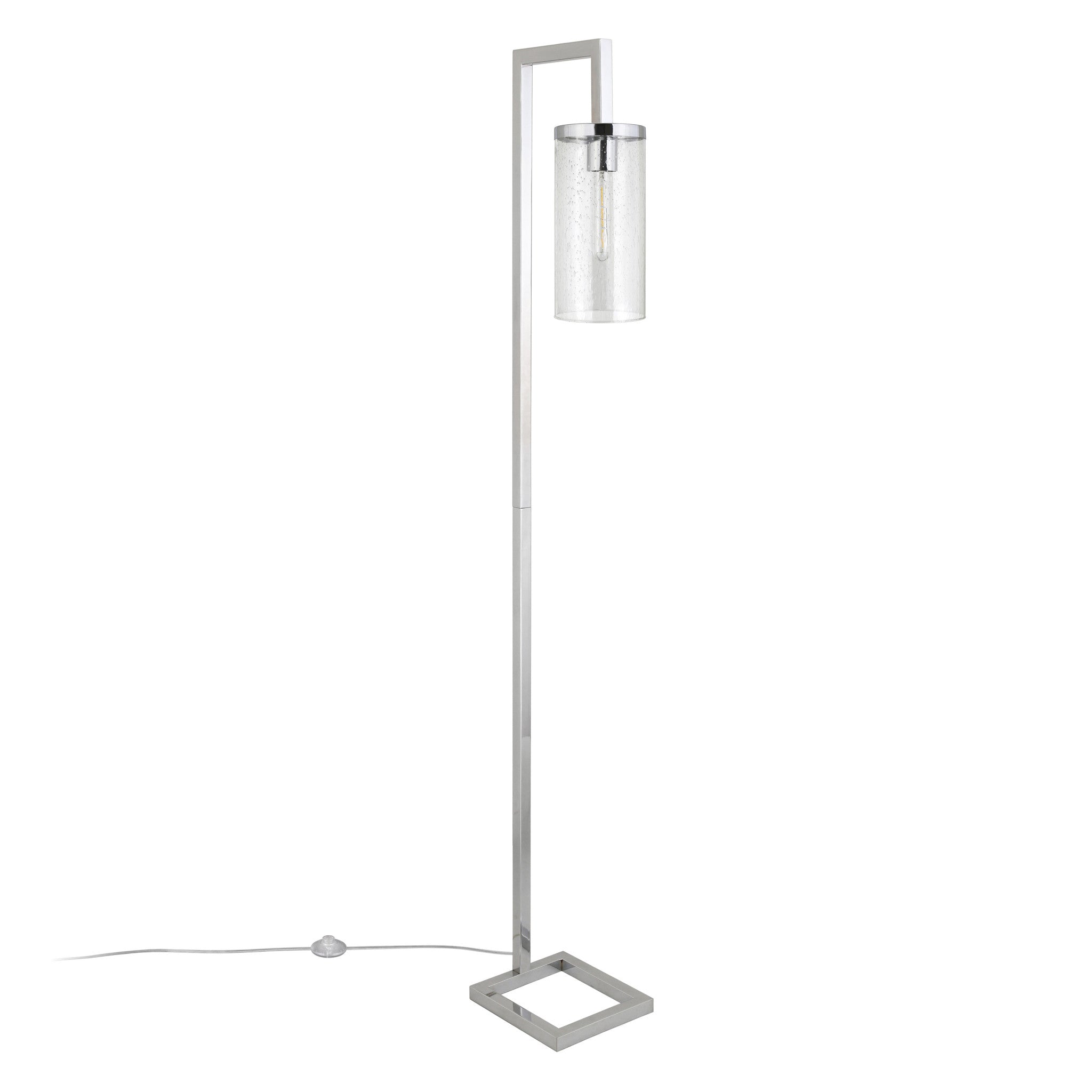 67" Nickel Reading Floor Lamp With Clear Seeded Glass Drum Shade