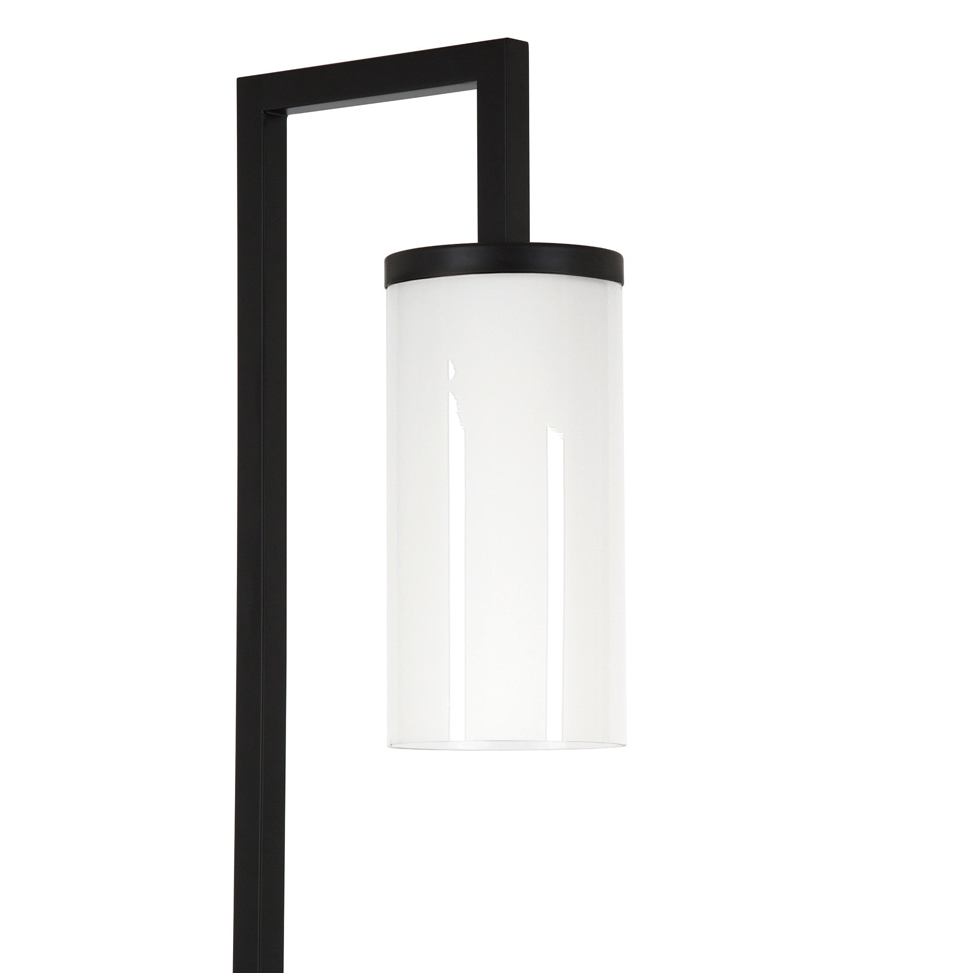 67" Black Reading Floor Lamp With White Frosted Glass Drum Shade