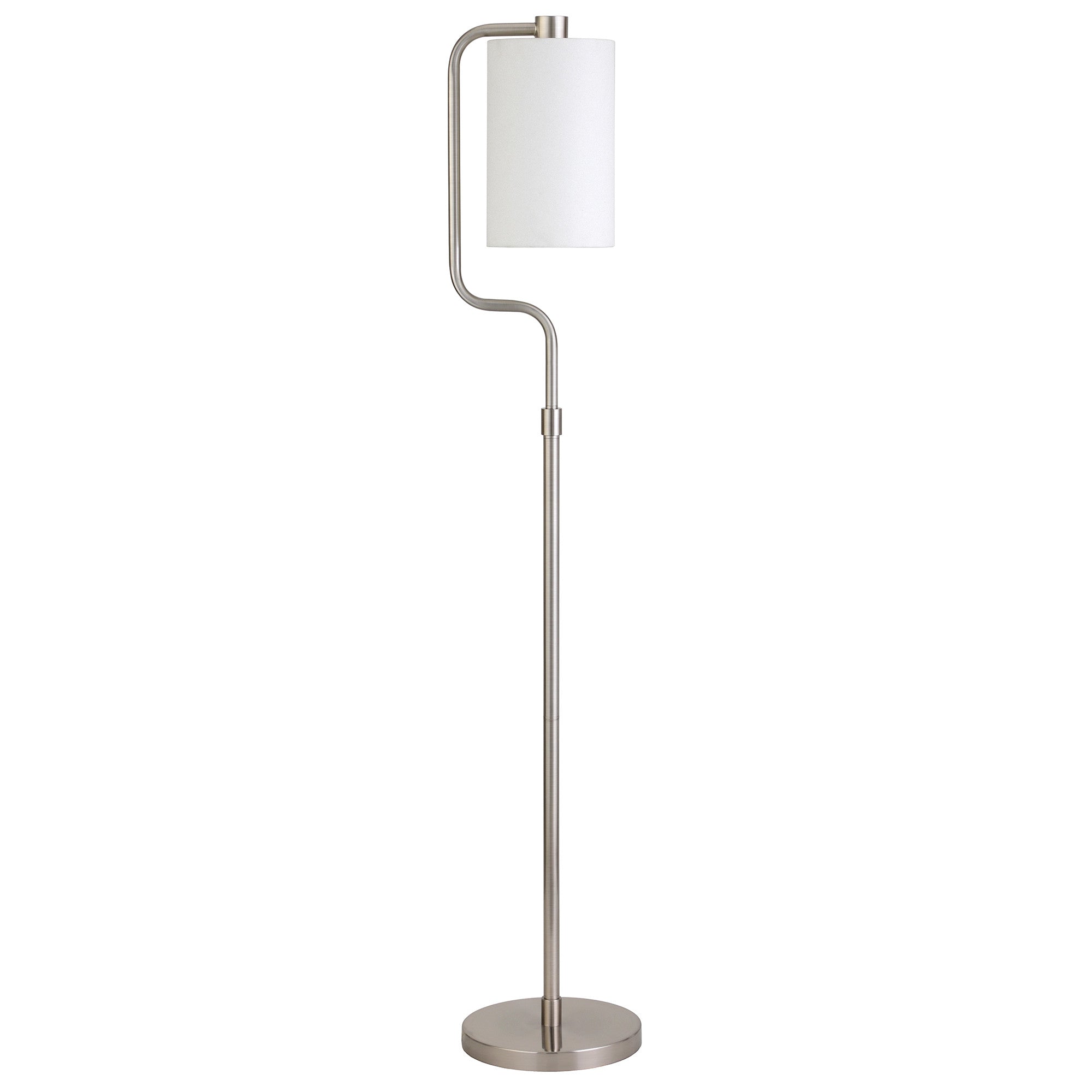 62" Nickel Reading Floor Lamp With White Frosted Glass Drum Shade