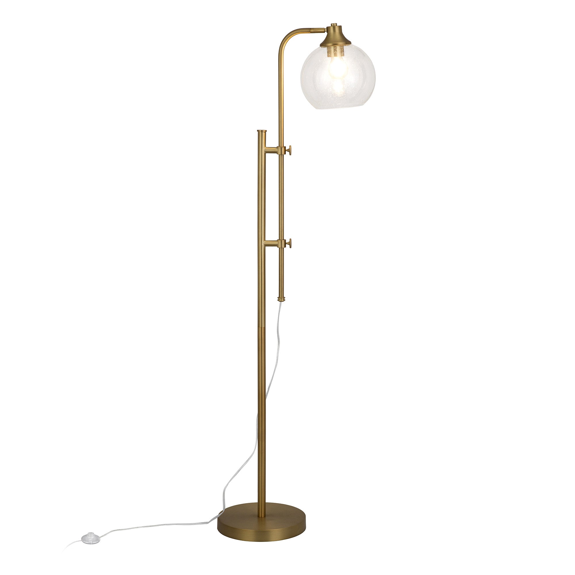 68" Brass Adjustable Reading Floor Lamp With Clear Seeded Glass Globe Shade