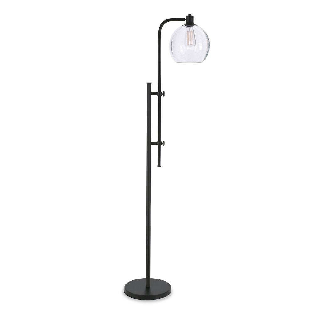 68" Black Adjustable Reading Floor Lamp With Clear Seeded Glass Globe Shade