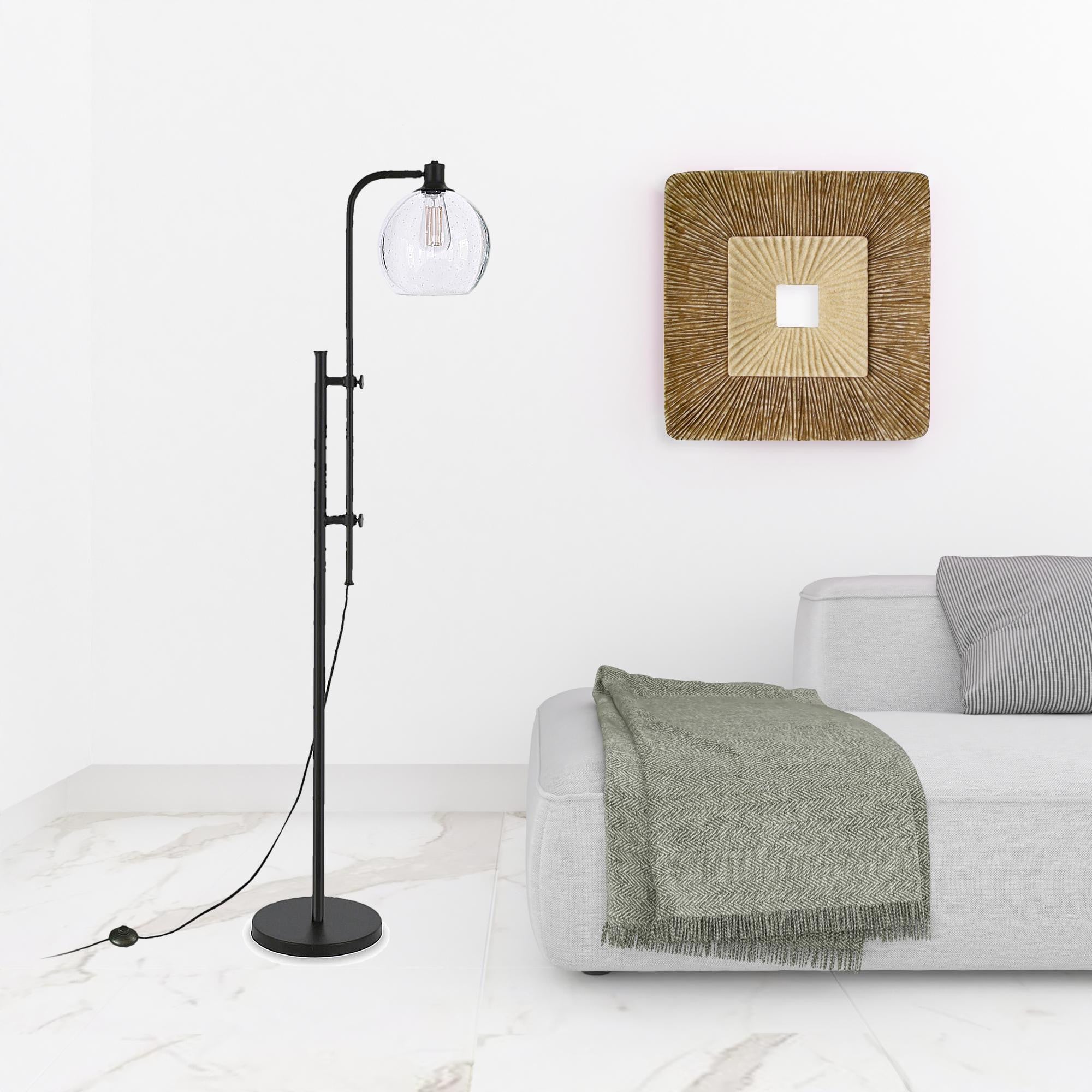 68" Black Adjustable Reading Floor Lamp With Clear Seeded Glass Globe Shade