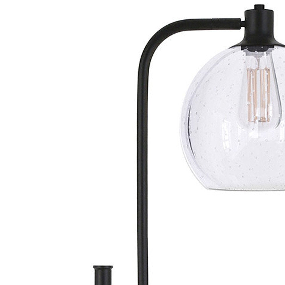 68" Black Adjustable Reading Floor Lamp With Clear Seeded Glass Globe Shade