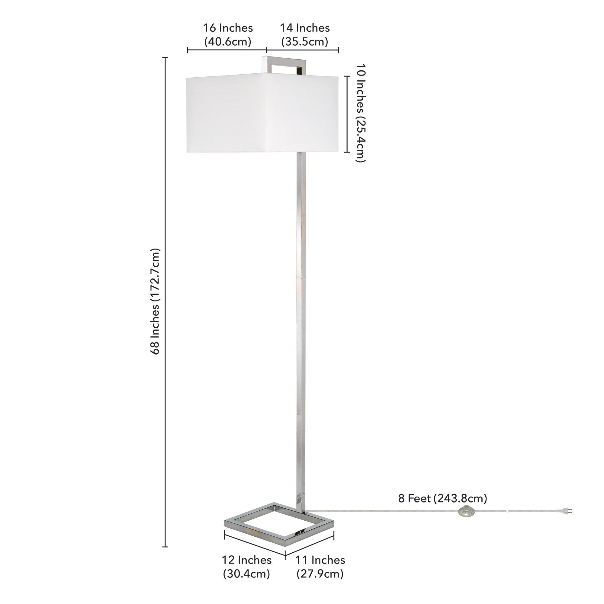 68" Nickel Floor Lamp With White Frosted Glass Rectangular Shade