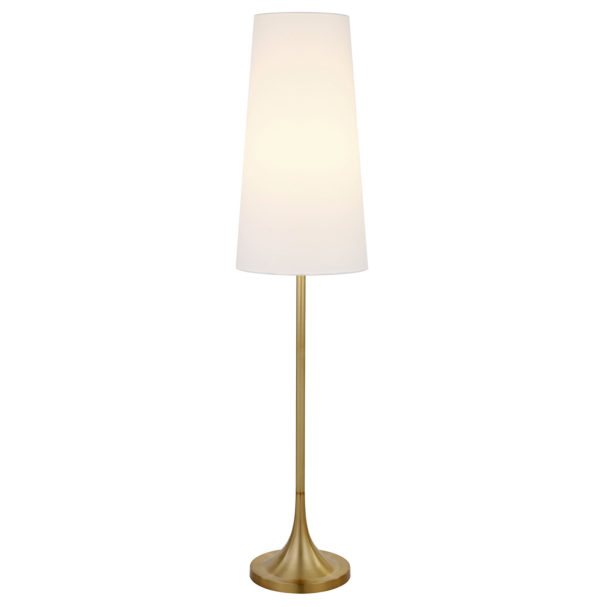 60" Brass Novelty Floor Lamp With White Frosted Glass Drum Shade