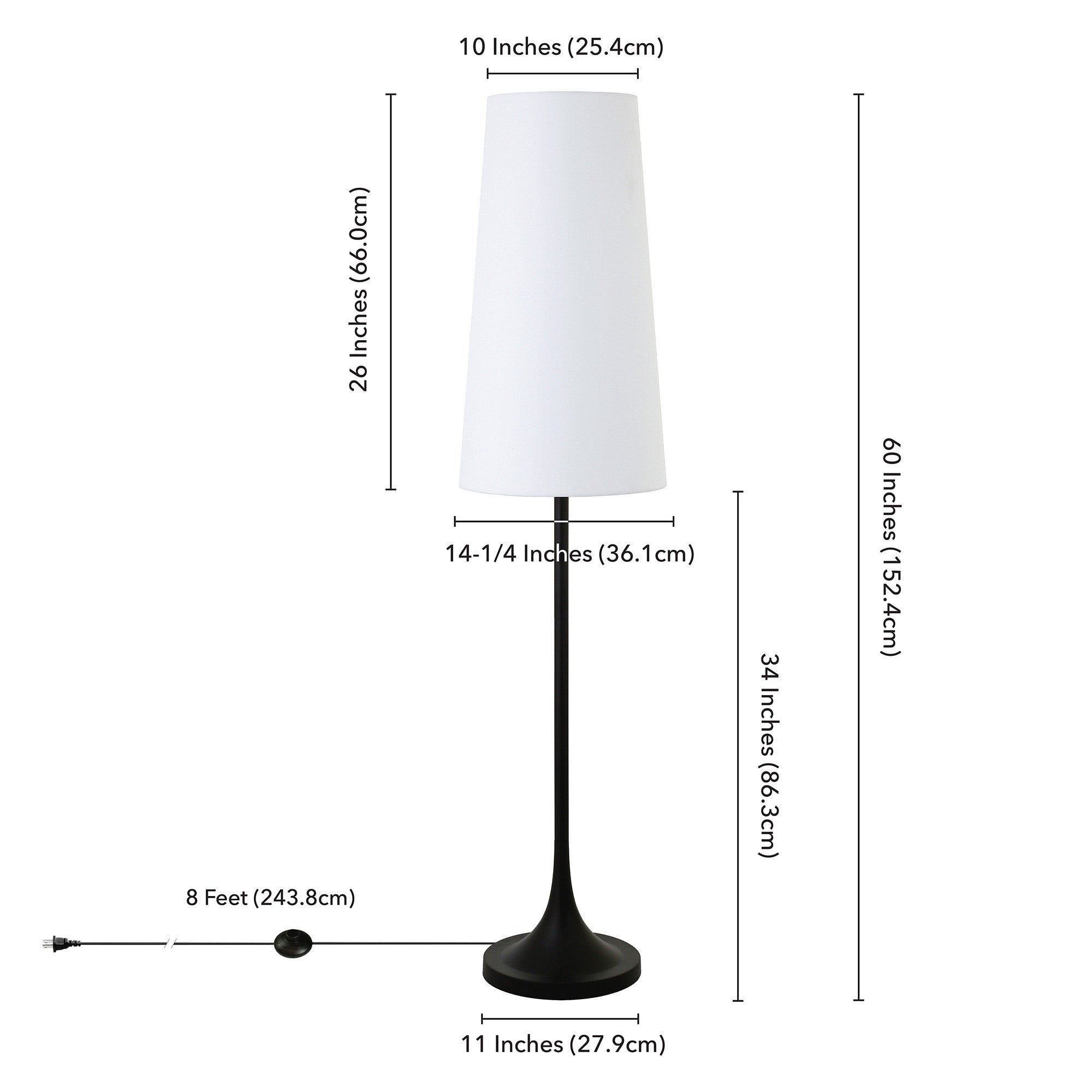 60" Black Novelty Floor Lamp With White Frosted Glass Drum Shade