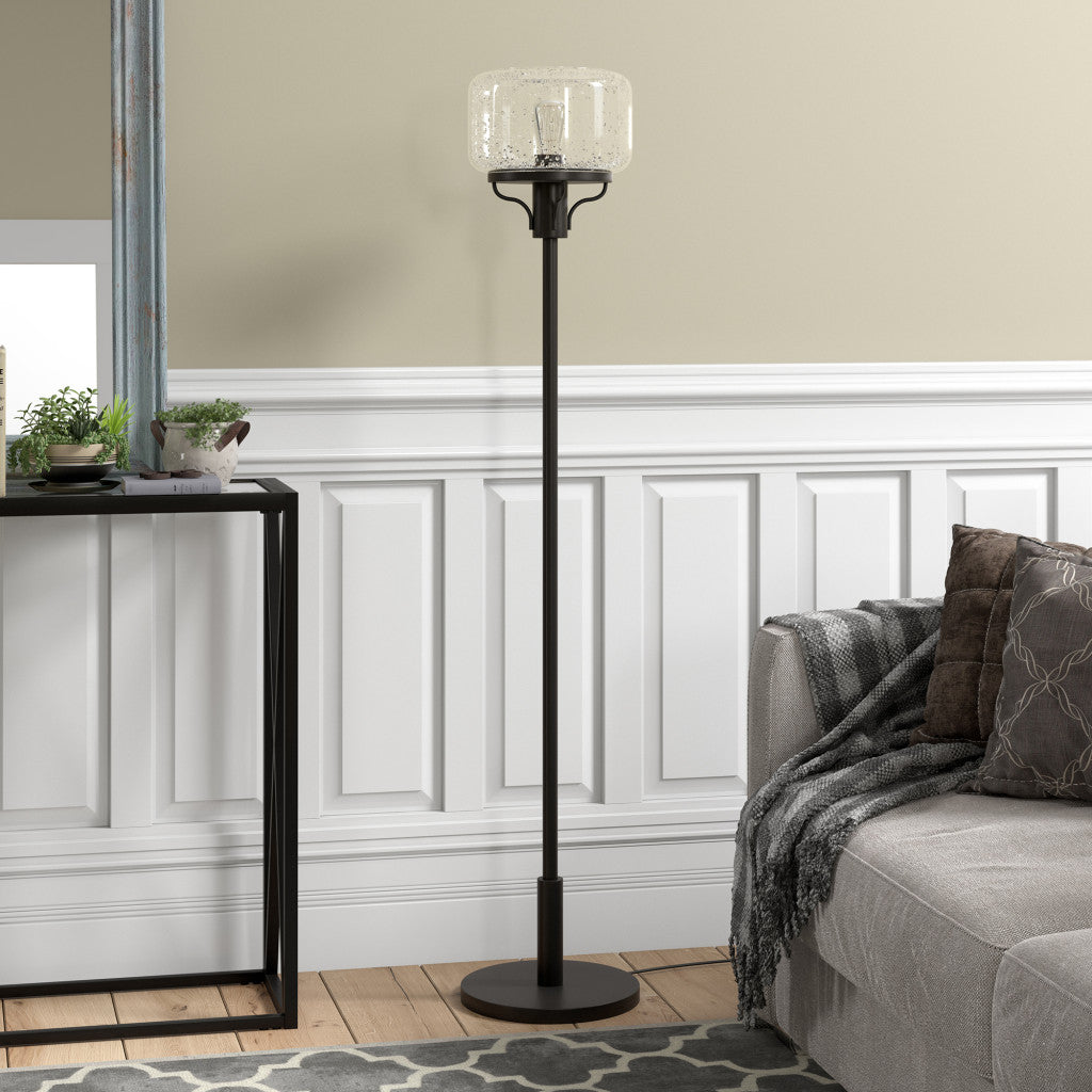 62" Black Novelty Floor Lamp With Clear Seeded Glass Globe Shade