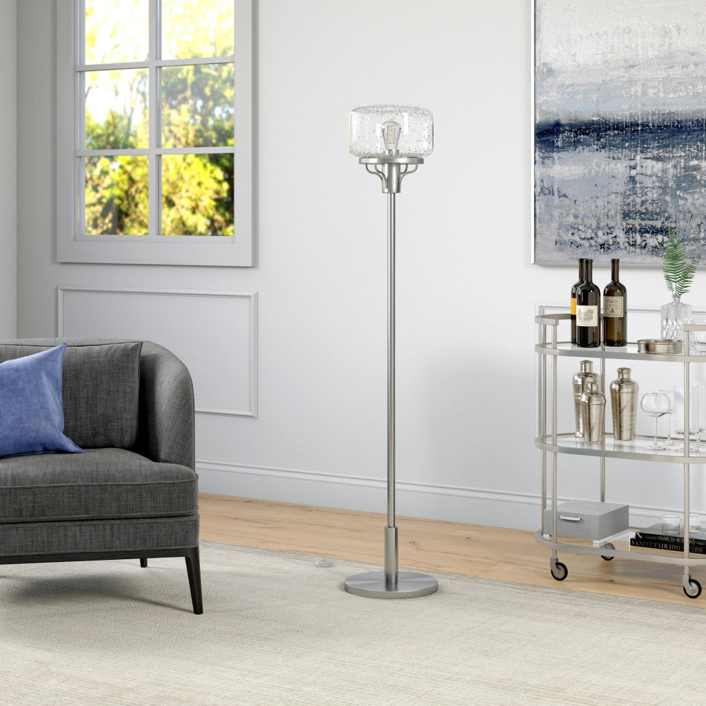 62" Nickel Novelty Floor Lamp With Clear Seeded Glass Globe Shade