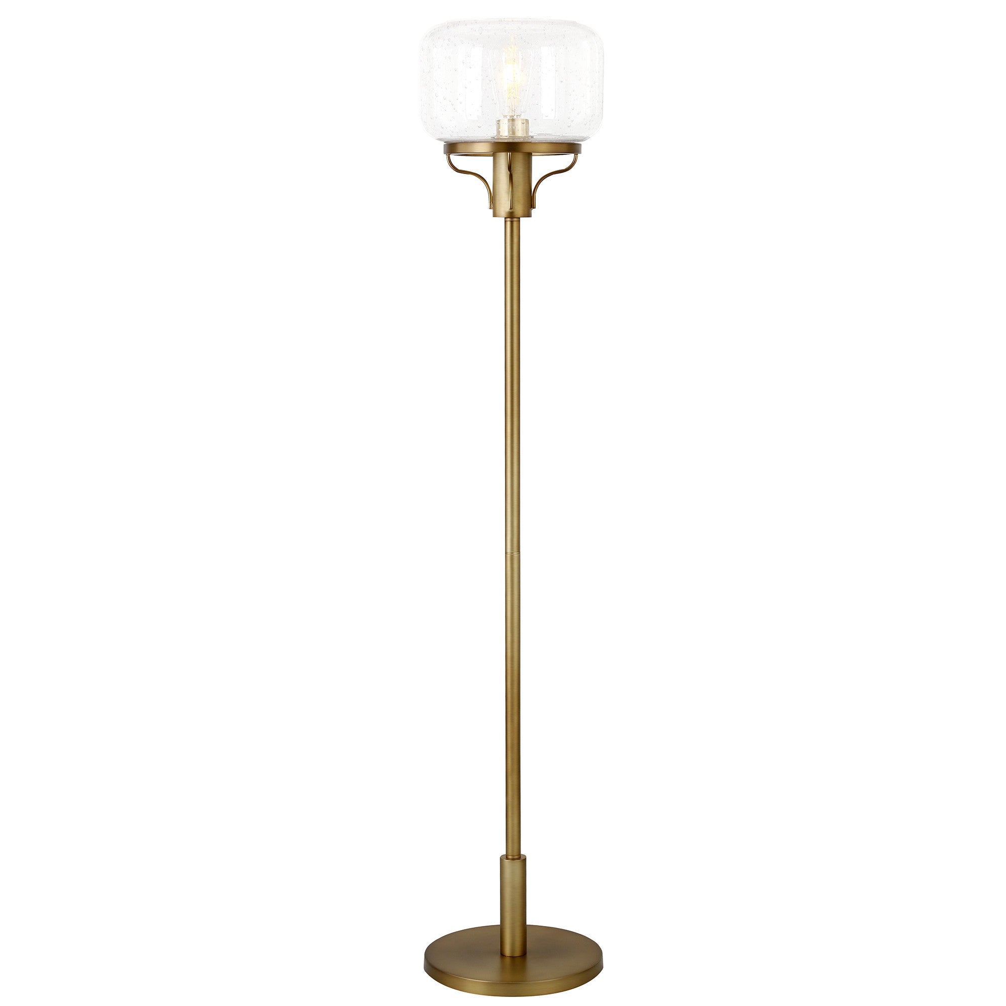 62" Brass Novelty Floor Lamp With Clear Seeded Glass Globe Shade