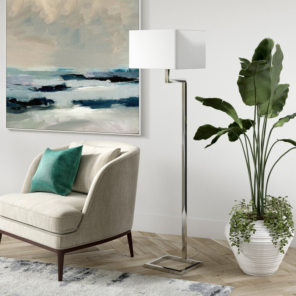 64" Nickel Floor Lamp With White Frosted Glass Rectangular Shade