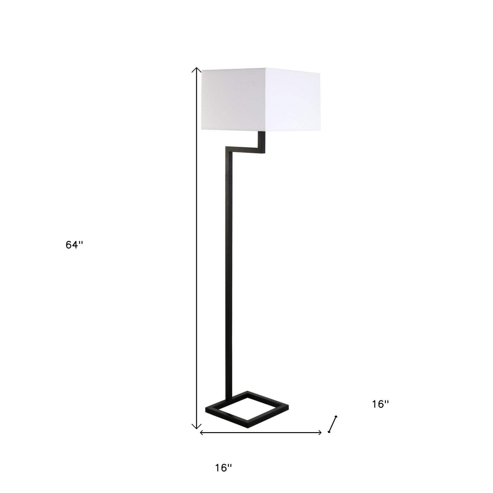 64" Black Floor Lamp With White Frosted Glass Rectangular Shade