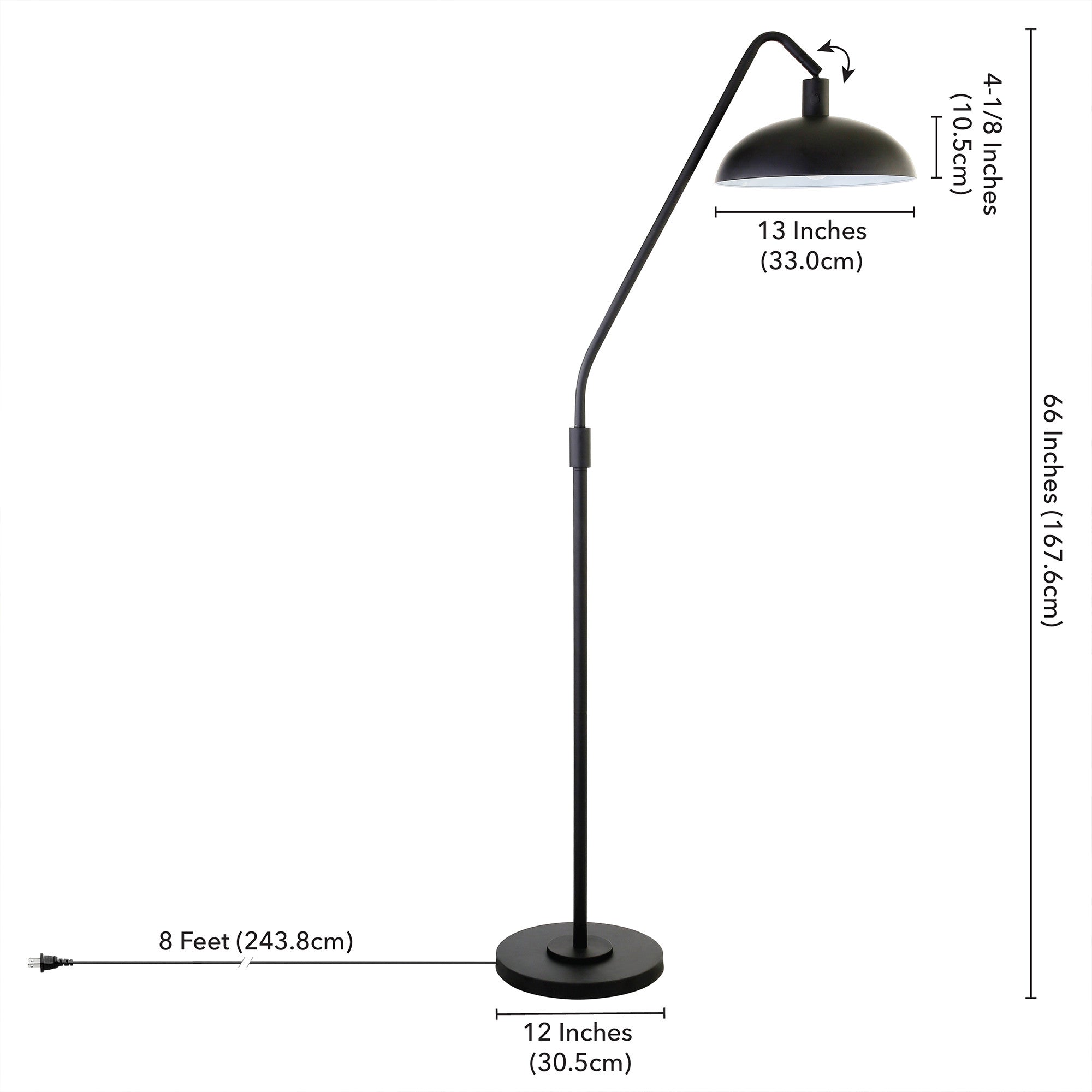 66" Black Reading Floor Lamp With Black Bowl Shade