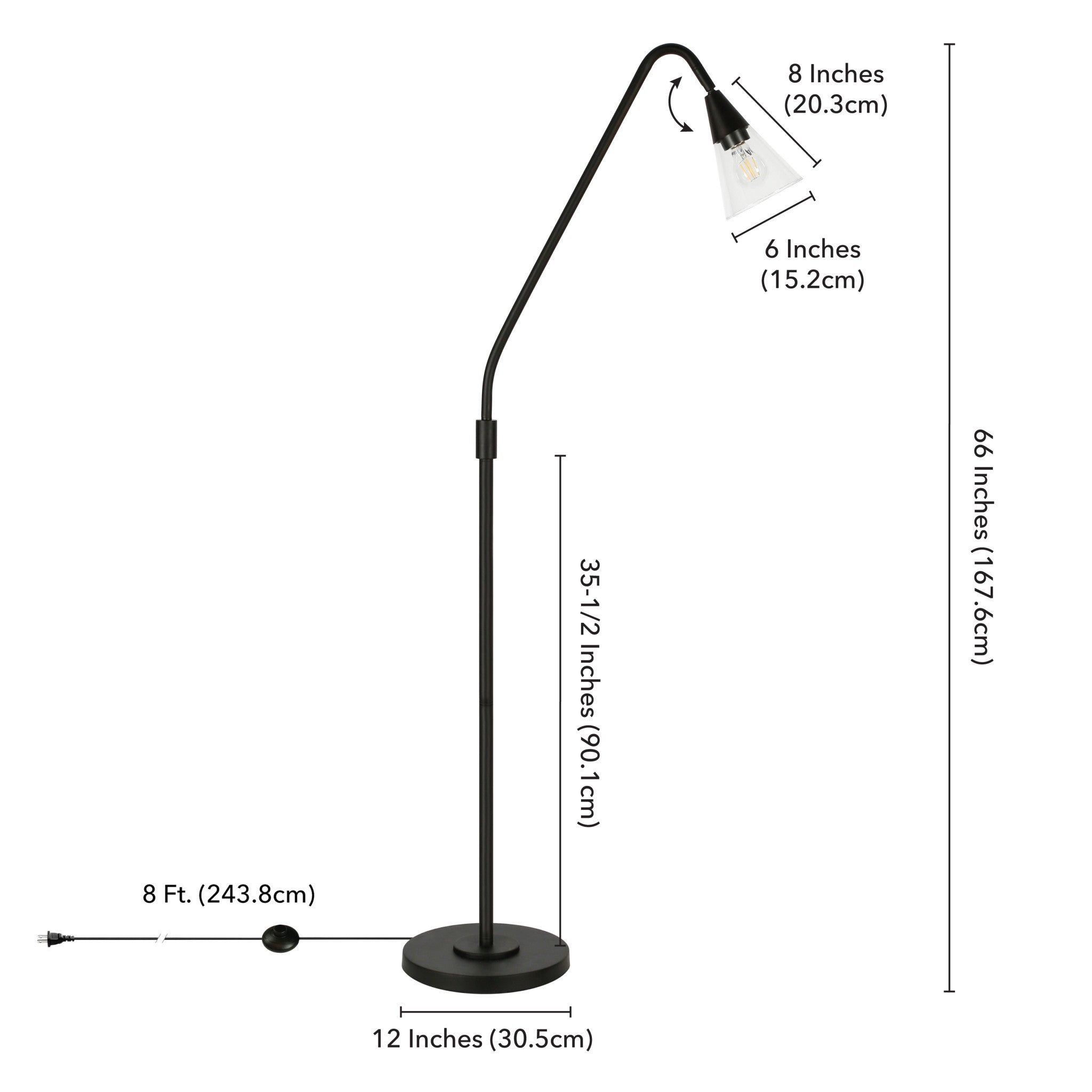 65" Black Reading Floor Lamp With Clear Transparent Glass Dome Shade