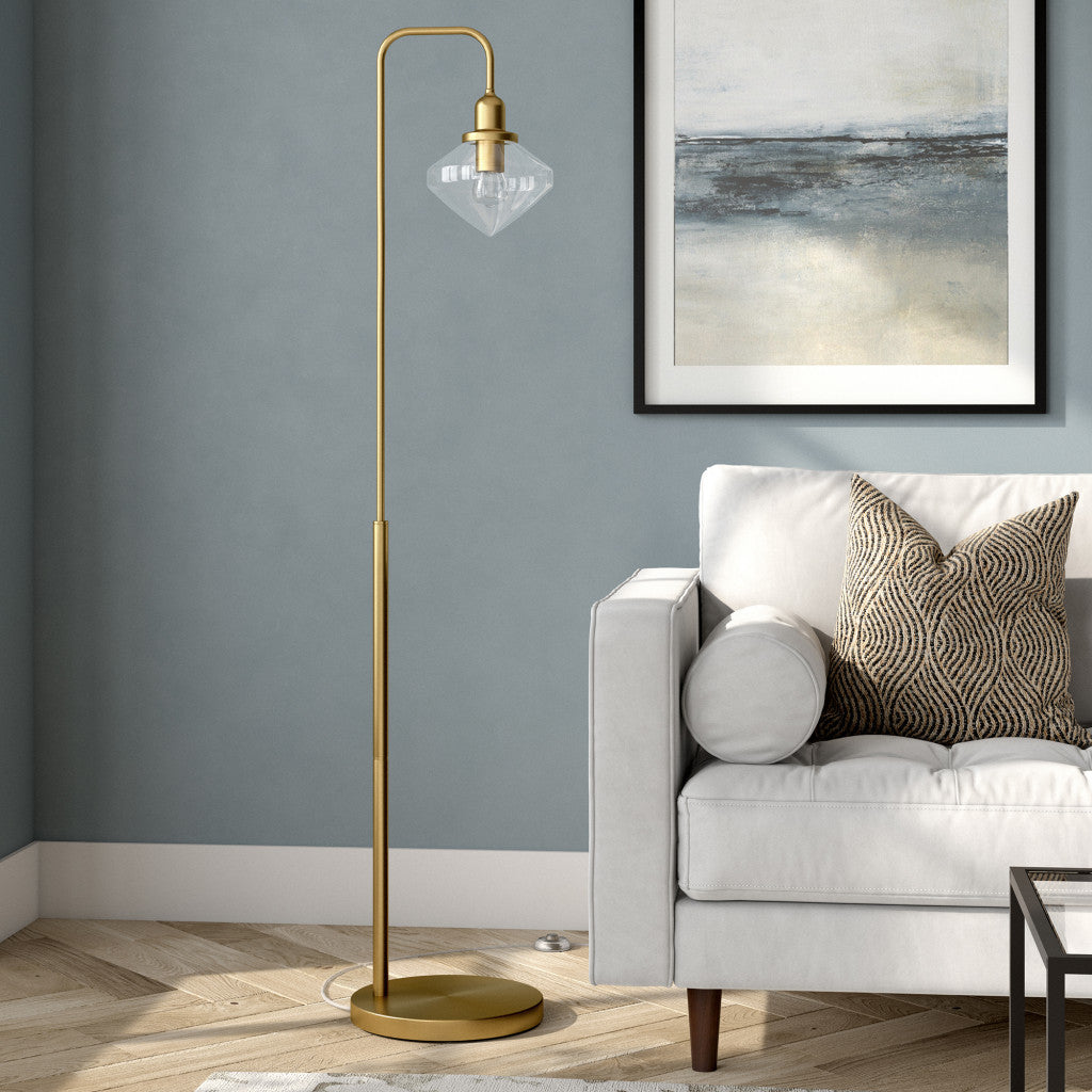 62" Brass Arched Floor Lamp With Clear Transparent Glass Shade