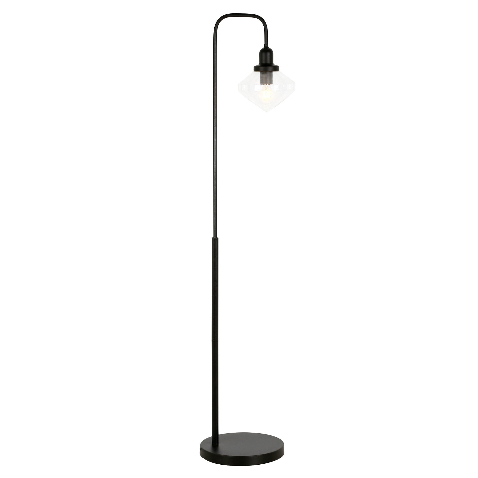 62" Black Arched Floor Lamp With Clear Transparent Glass Shade