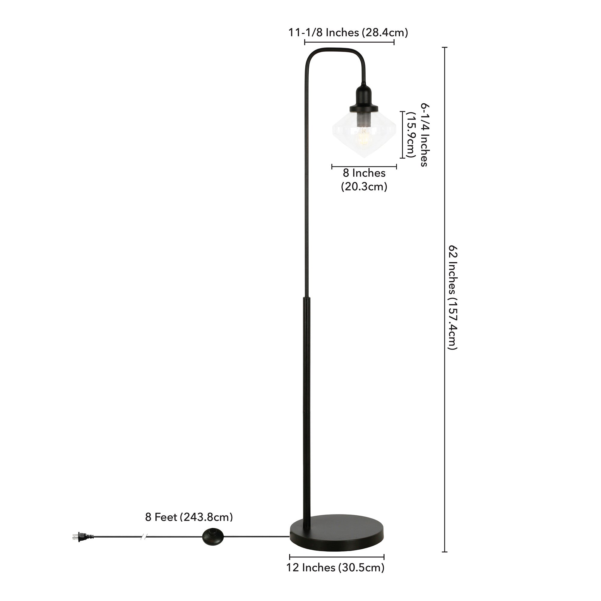 62" Black Arched Floor Lamp With Clear Transparent Glass Shade