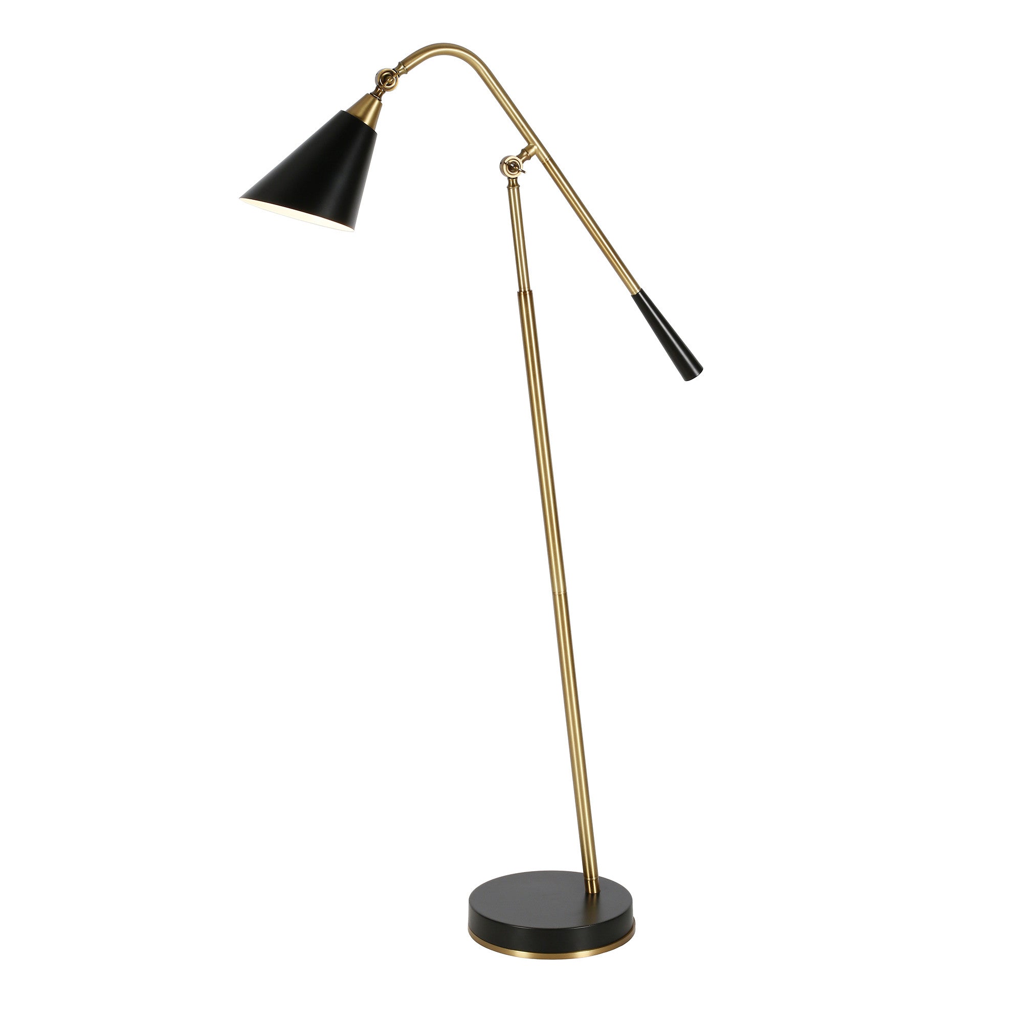 52" Black Swing Arm Floor Lamp With Black Cone Shade