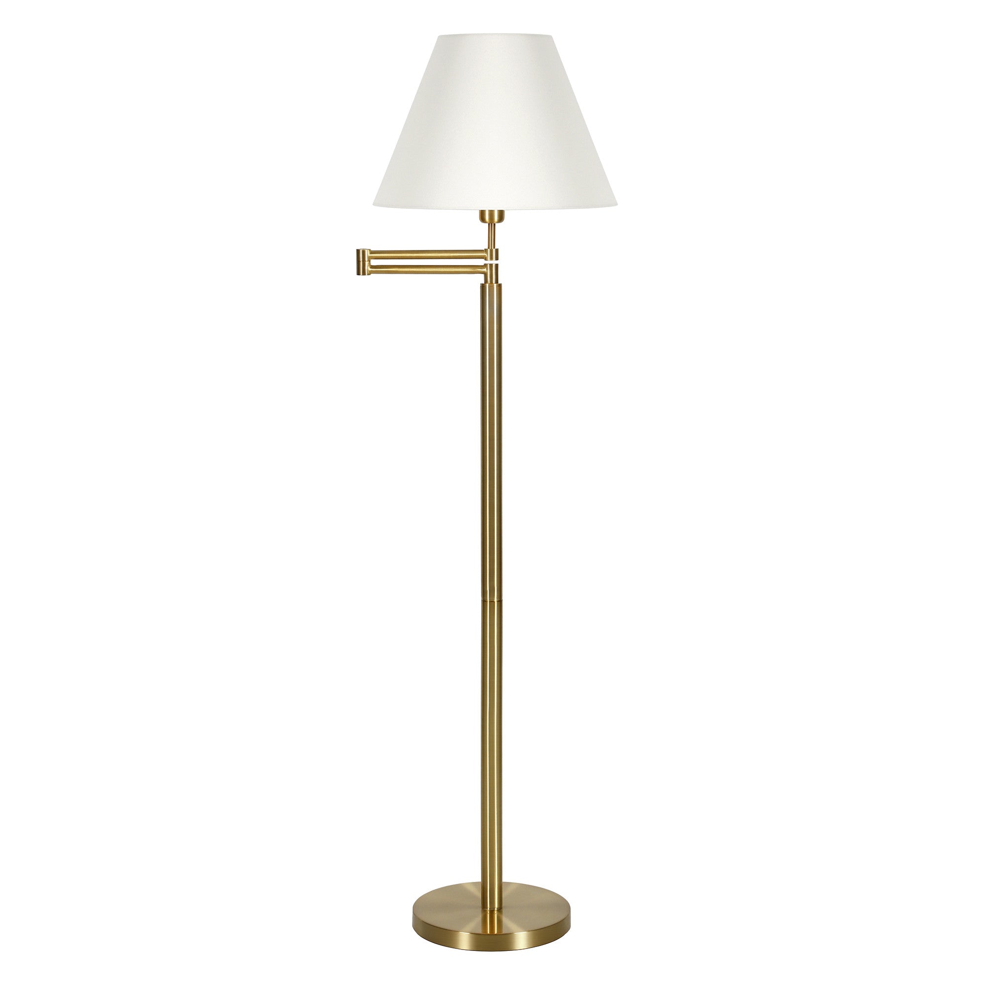 62" Gold And White Swing Arm Floor Lamp With White Fabric Empire Shade