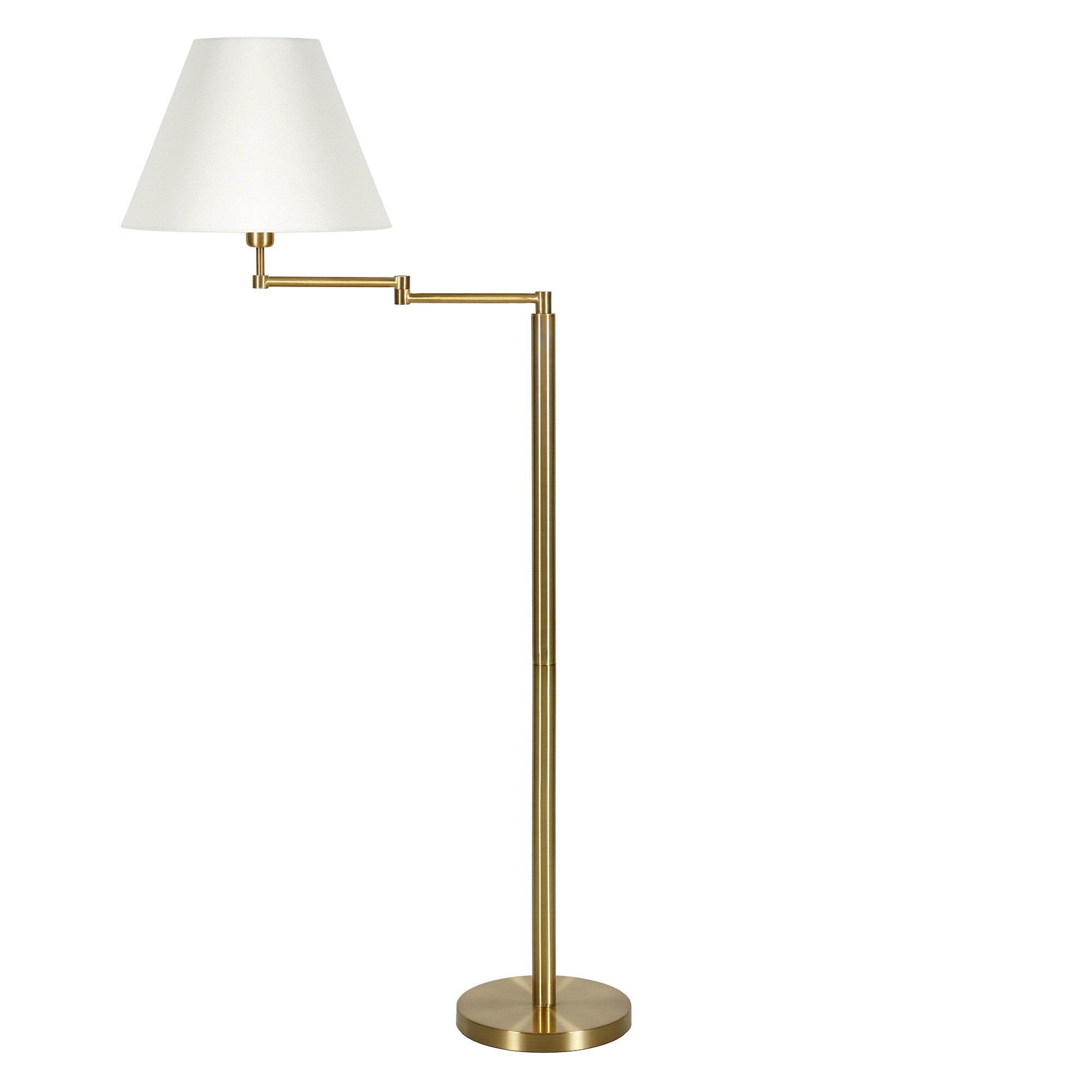 62" Gold And White Swing Arm Floor Lamp With White Fabric Empire Shade